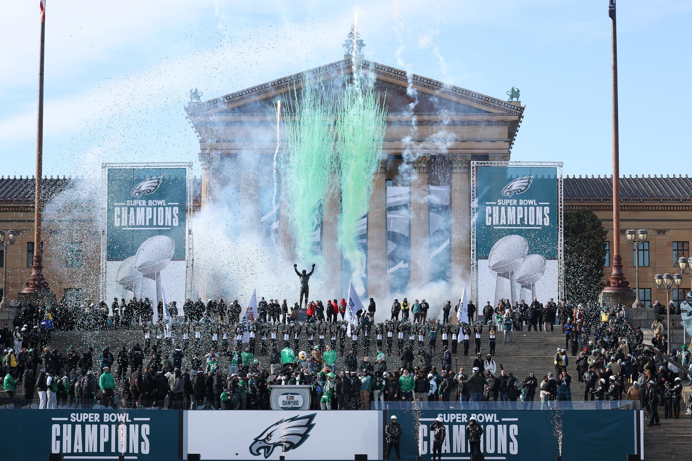 A scene from the Philadelphia Eagles Super Bowl Championship Parade in Philadelphia, Pennsylvania on February 14, 2025. | Source: Getty Images