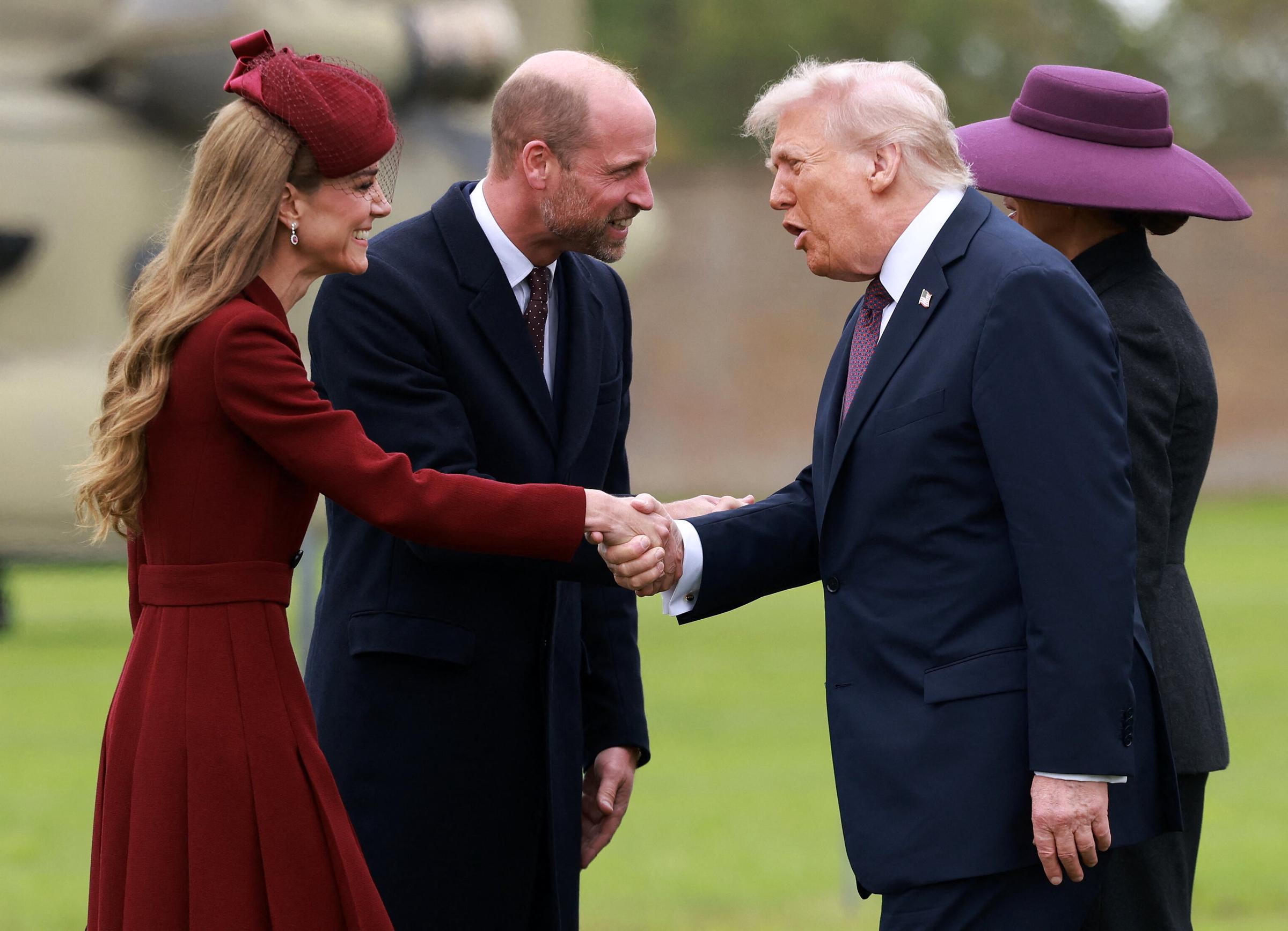 Catherine, Princess of Wales, and William, Prince of Wales, greeting Donald and Melania Trump upon their arrival at the grounds of Windsor Castle on September 17, 2025, in England. | Source: Getty Images