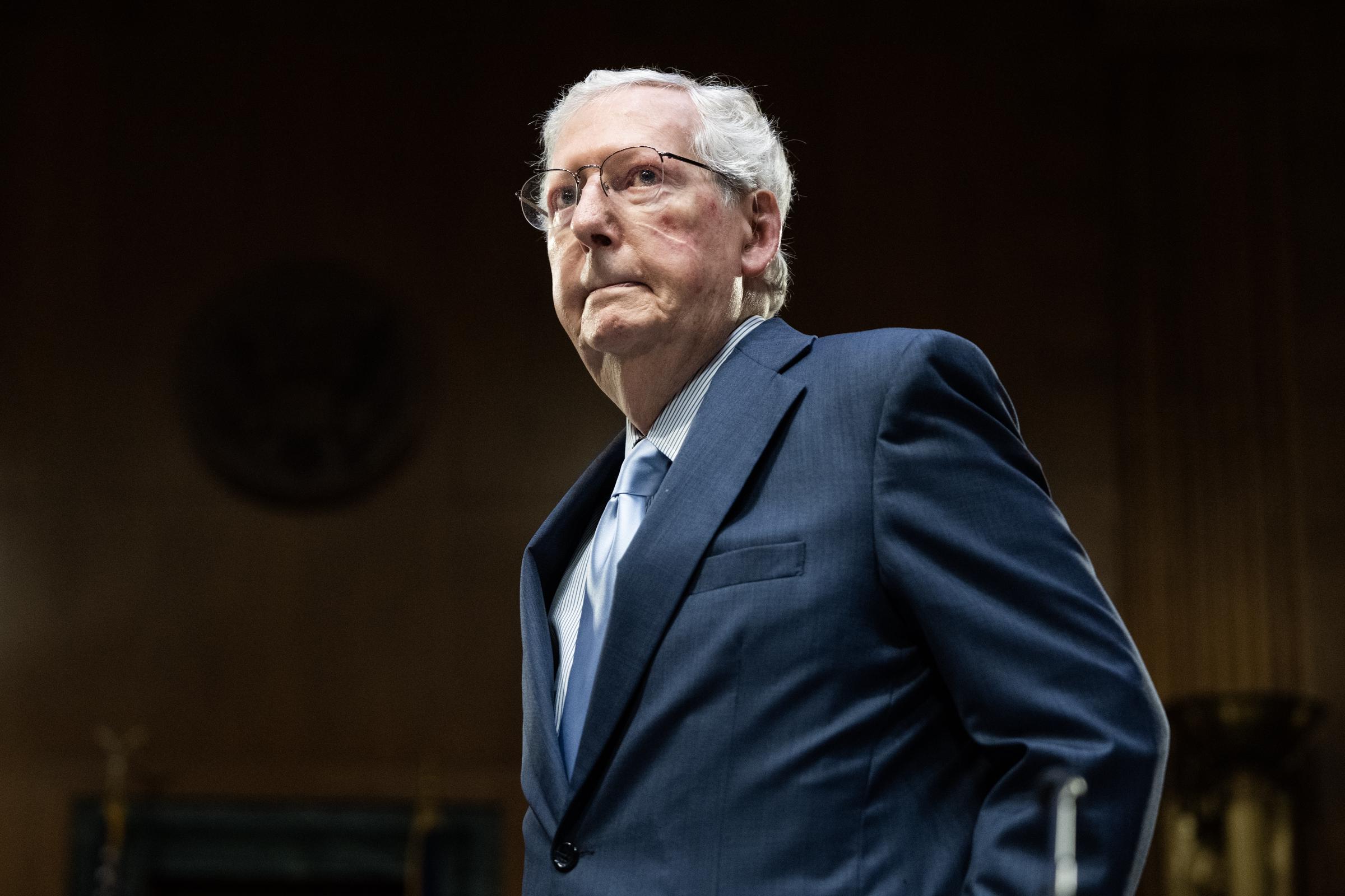 Mitch McConnell stands inside the Capitol as his decades-long Senate career approaches its final chapter. | Source: Getty Images