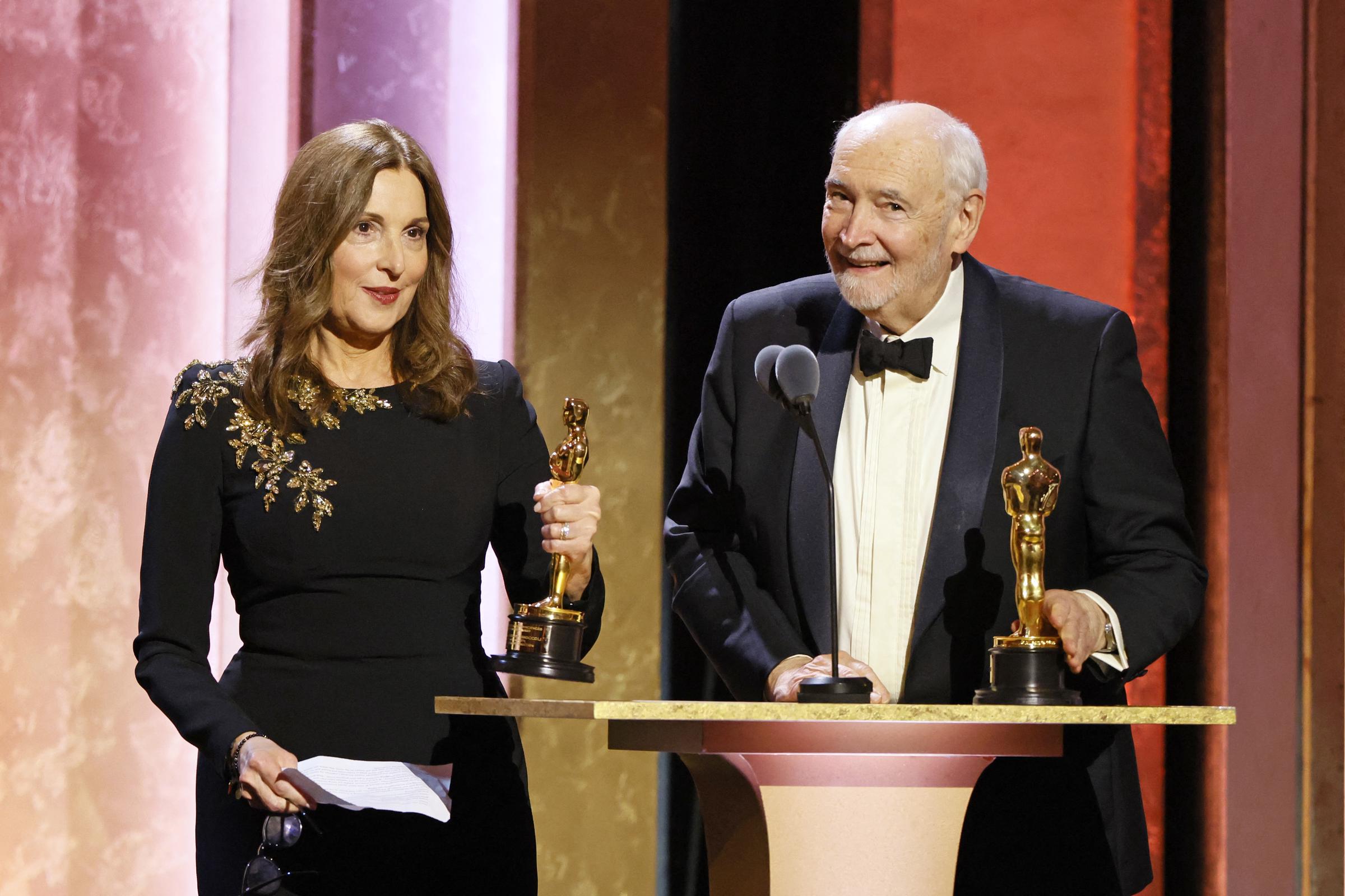 Barbara Broccoli and the veteran James Bond producer accept the Irving G. Thalberg Memorial Award during the Academy of Motion Picture Arts and Sciences' 15th Annual Governors Awards in Los Angeles, California, on November 17, 2024. | Source: Getty Images