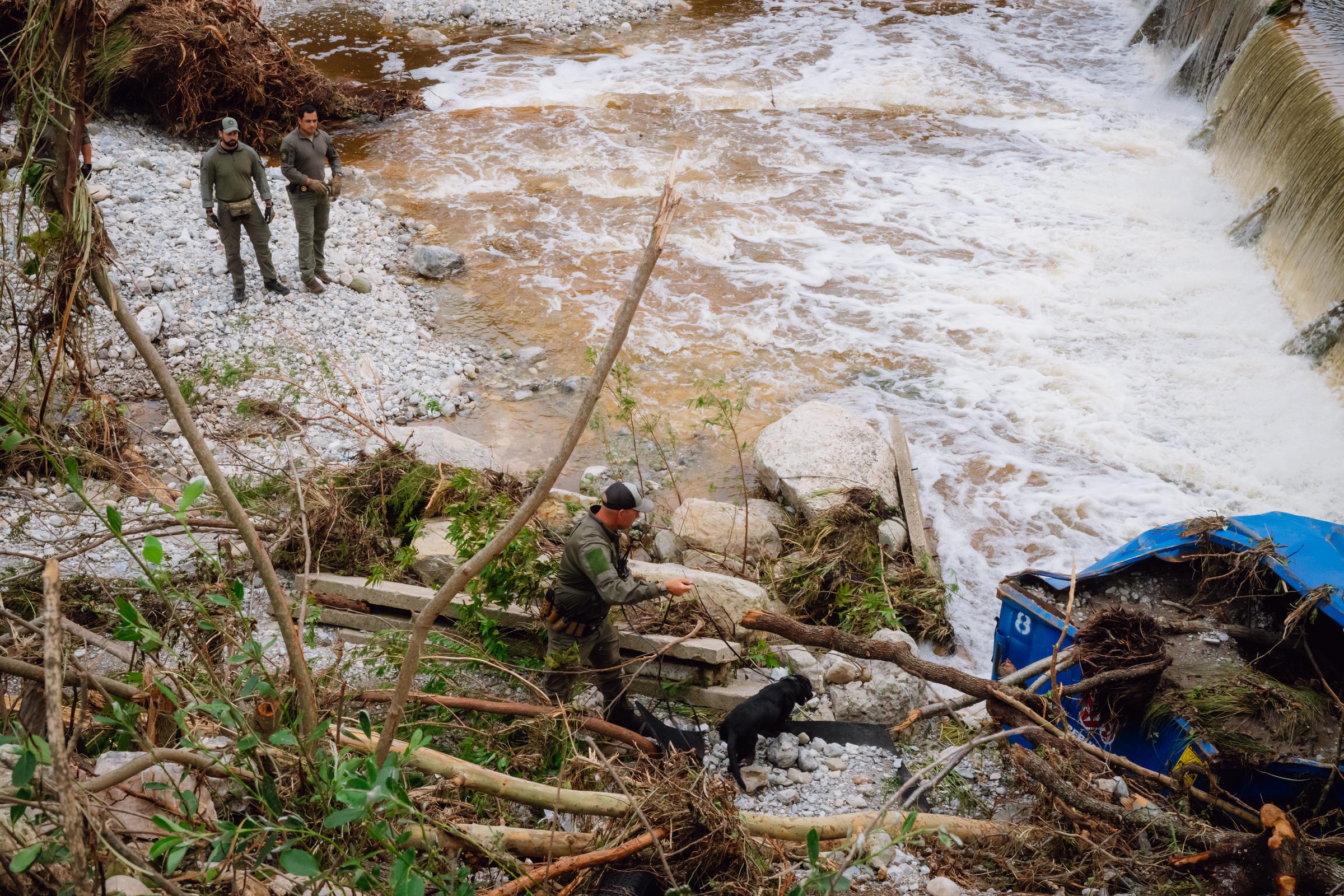 Search and rescue personnel conduct a search near the grounds of Camp Mystic in Kerr County, Texas on July 5, 2025. | Source: Getty Images