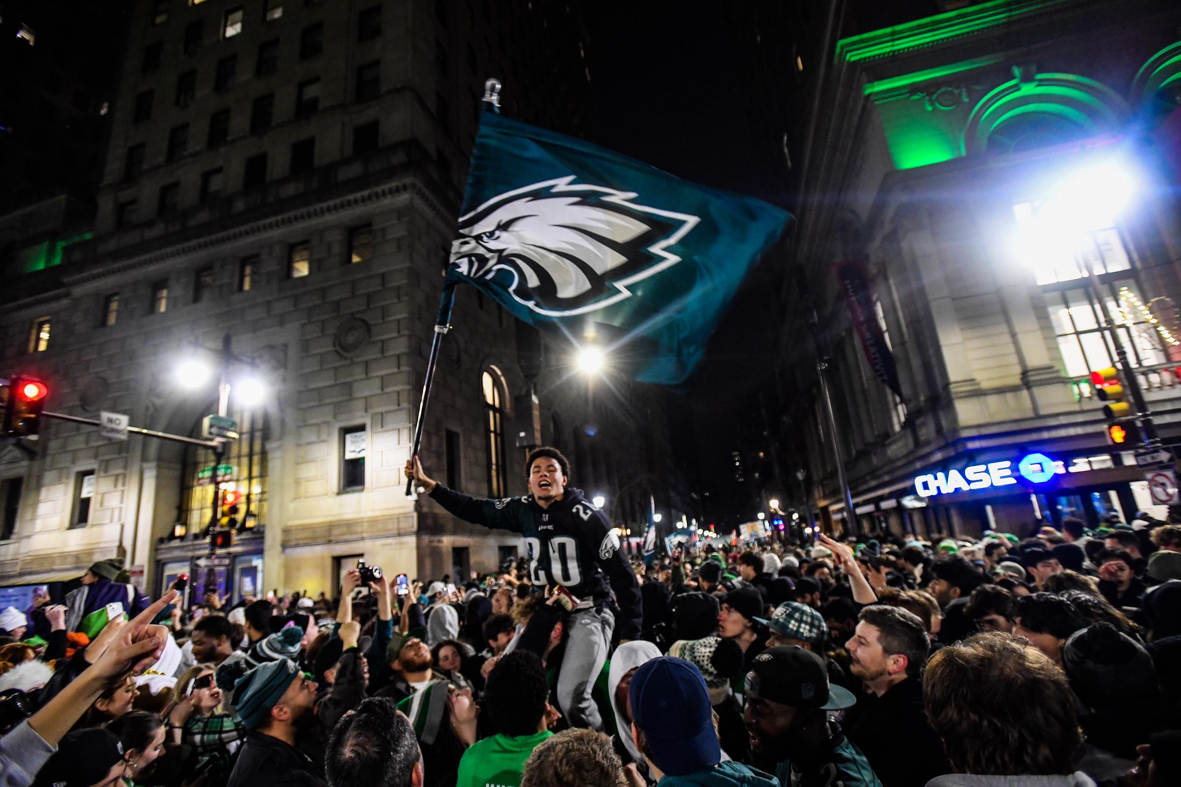 Philadelphia Eagles fans celebrating the teams Super Bowl LIX victory in Philadelphia, Pennsylvania on February 9, 2025. | Source: Getty Images