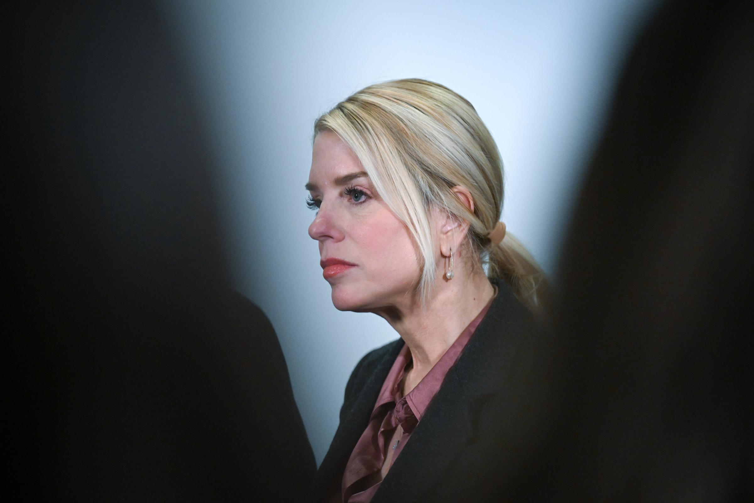 Pam Bondi answers questions from the media at the U.S. Capitol on March 18, 2026 | Source: Getty Images