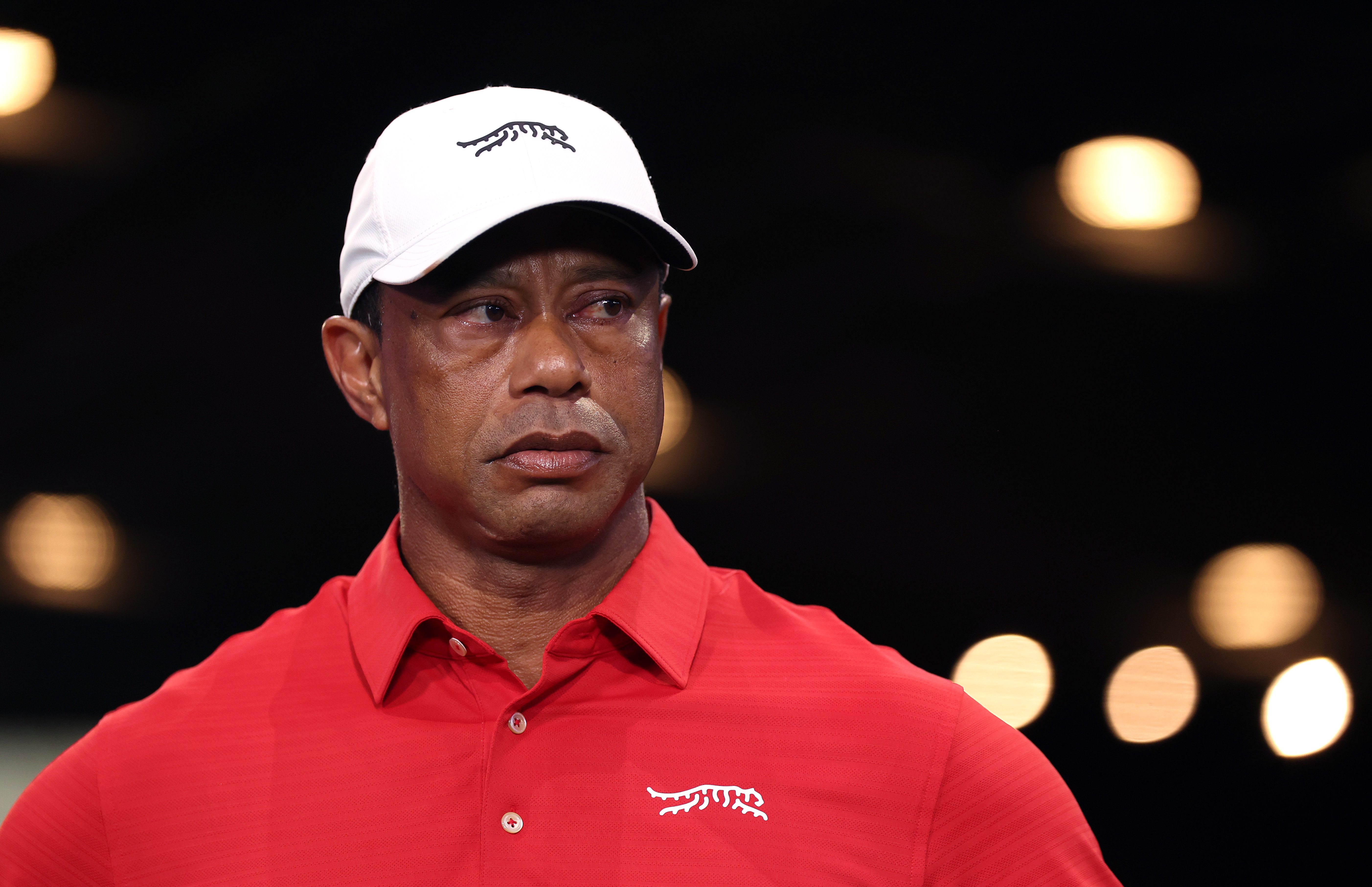 Tiger Woods of Jupiter Links Golf Club looks on after the match against the Los Angeles Golf Club at SoFi Center in Palm Beach Gardens, Florida on March 24, 2026. | Source: Getty Images