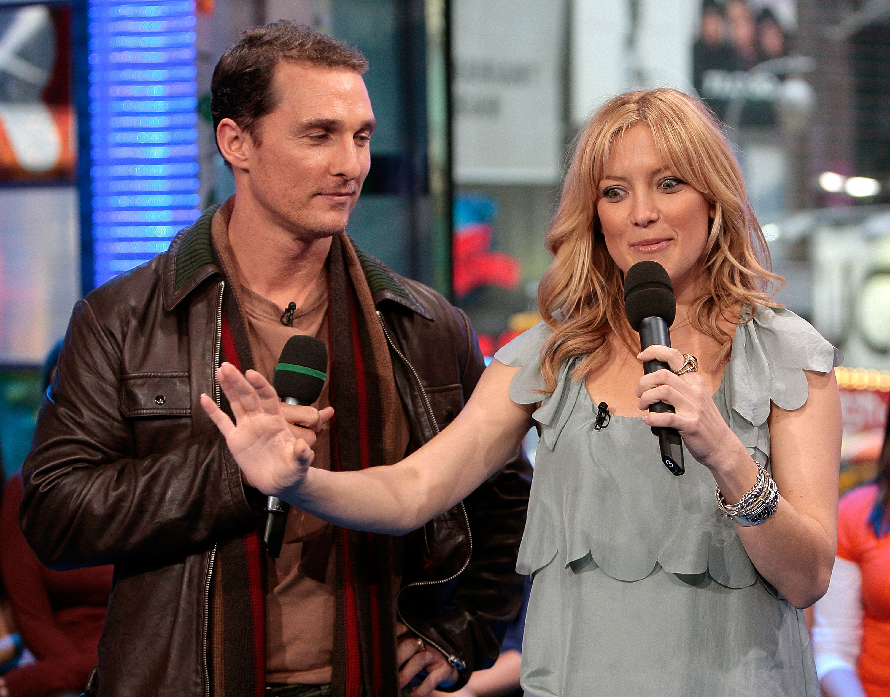 Matthew McConaughey and Kate Hudson during MTV's "TRL" at MTV Studios in New York on February 5, 2008. | Source: Getty Images