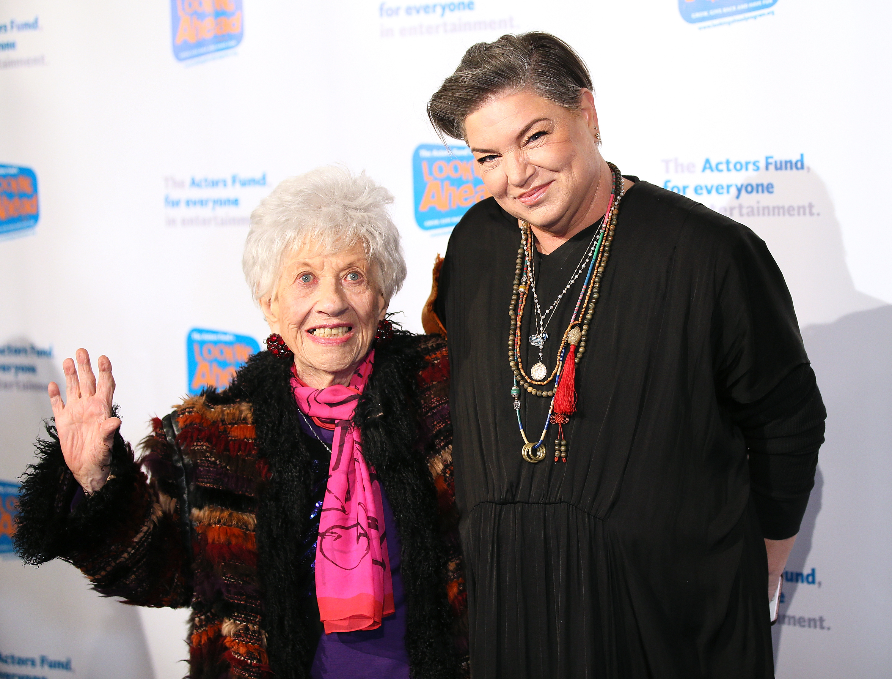 Charlotte Rae and Mindy Cohn attend The Actors Fund's 2017 Looking Ahead Awards honoring the youth cast of NBC's This Is Us at Taglyan Complex in Los Angeles on December 5, 2017. Rae later revealed that her husband, John Strauss, was gay and had cheated on her during their 25-year marriage, but the two remained supportive friends until his death in 2011. | Source: Getty Images