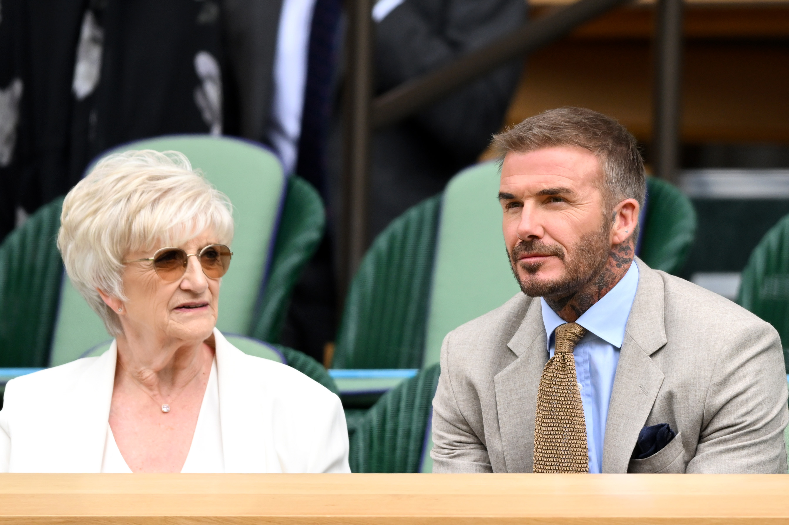 Sandra and David Beckham during day one of the Wimbledon Tennis Championships in London, England on July 1, 2024. | Source: Getty Images