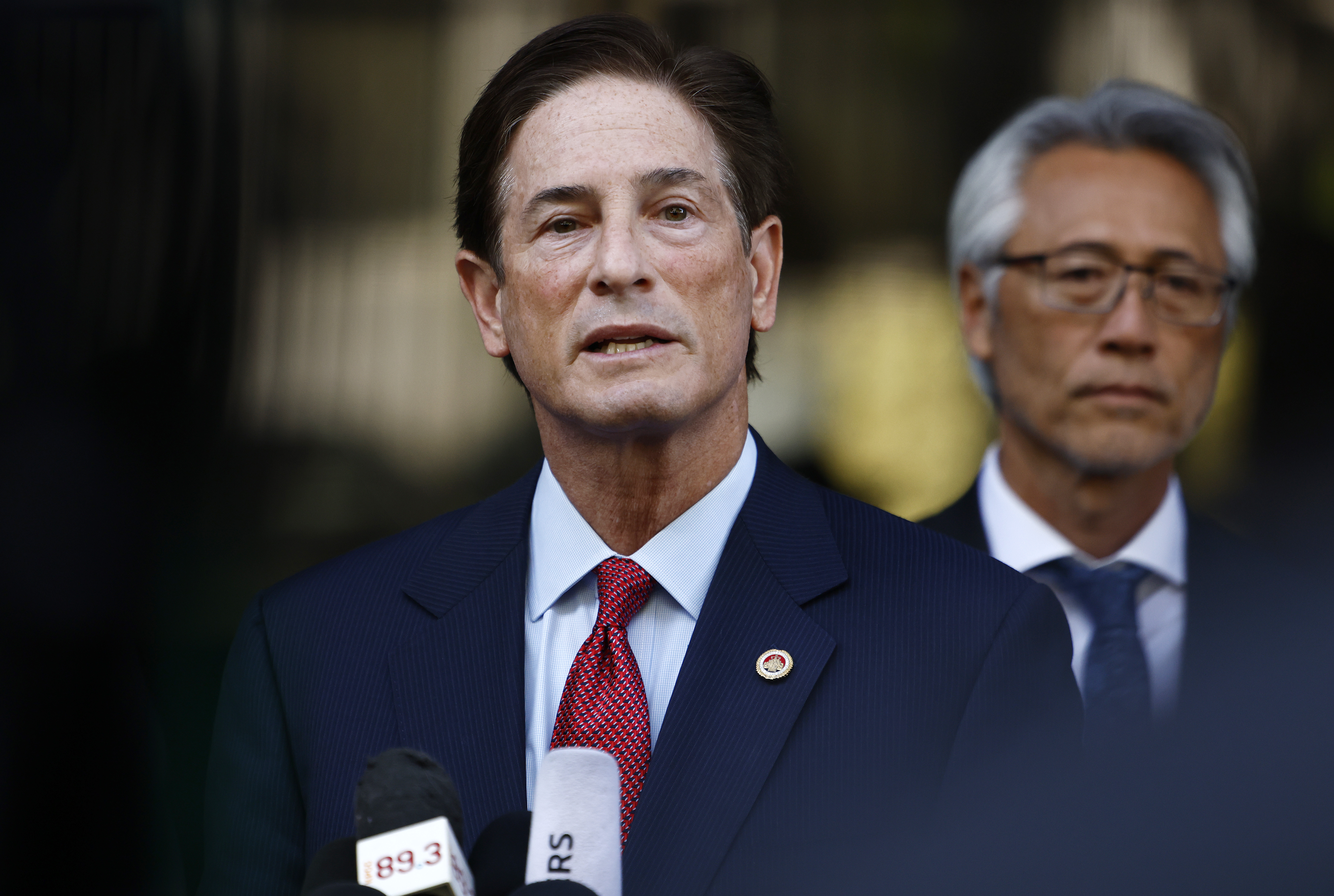 Los Angeles County District Attorney Nathan Hochman addresses reporters outside the courthouse on February 23, 2026 | Source: Getty Images