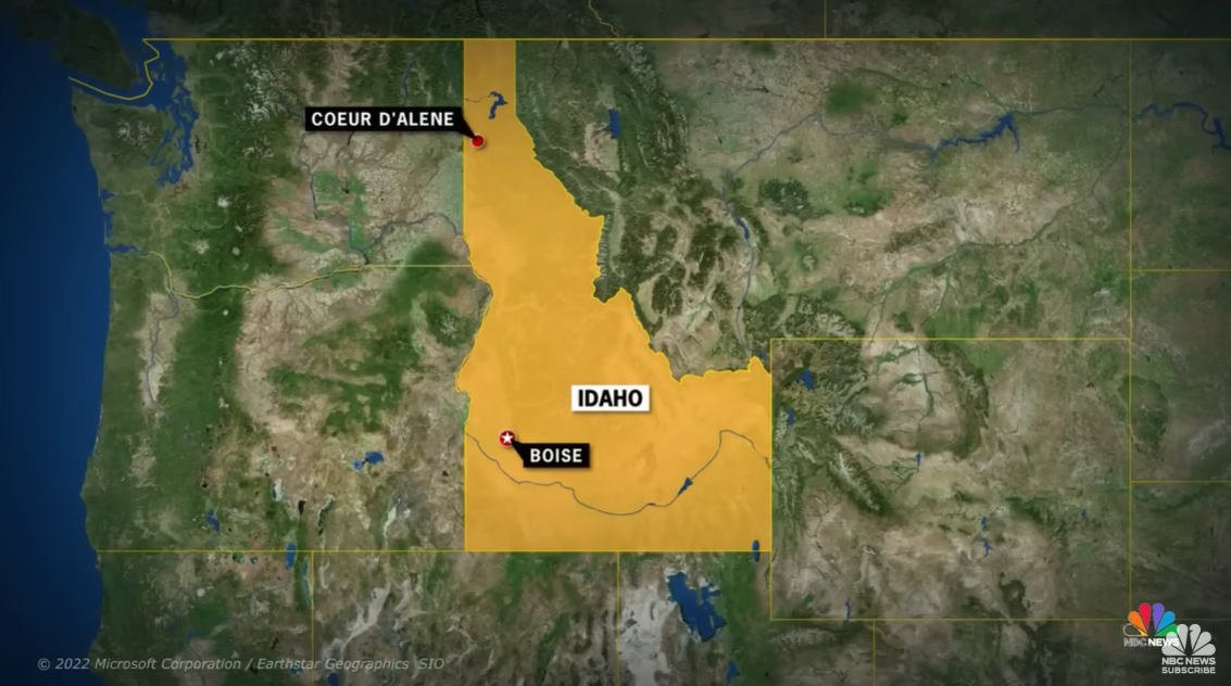 A map shows the location of Coeur d'Alene in northern Idaho, where the deadly ambush occurred, posted on June 29, 2025 | Source: YouTube/NBCNews