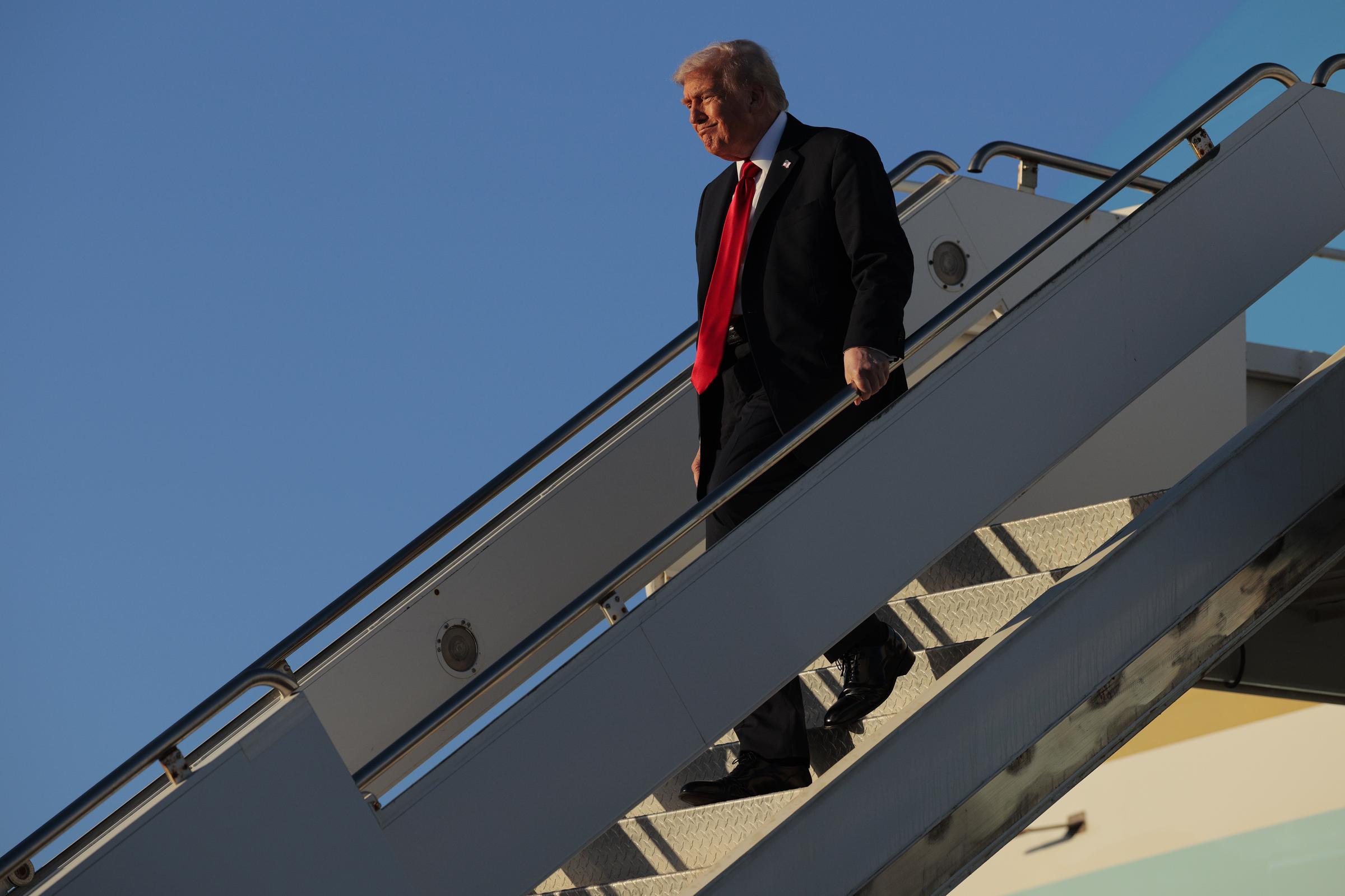US President Donald Trump arrives at Sharm El Sheikh Airport on October 13, 2025, in Sharm El Sheikh, Egypt | Source: Getty Images