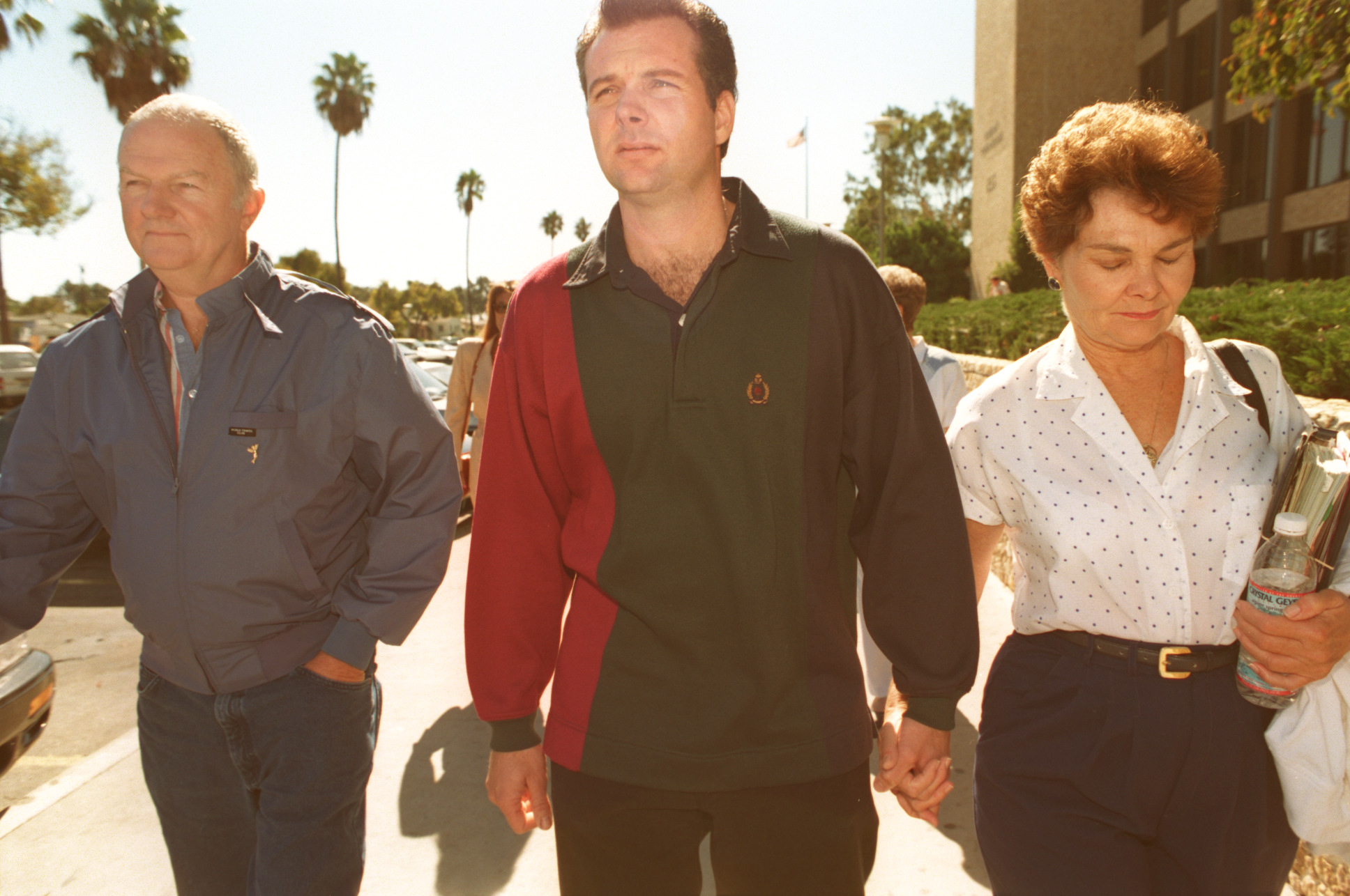 Linda Sobek's parents and brother, Bob, Elaine and Steve, leave the Torrance courthouse as the Charles Rathbun trial nears a verdict on October 25, 1996. | Source: Getty Images