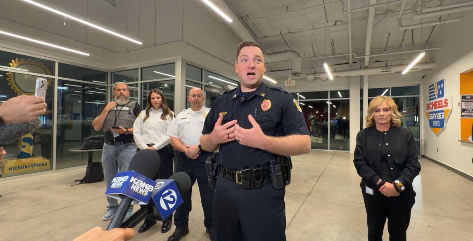 A Wichita police captain speaks to reporters during a press conference following the October 17 tragedy at Stryker Sports Complex. Authorities urged anyone with photos or videos of the incident to share them with investigators as they continued working to determine what led to the crash. | Source: Facebook/Wichita Police Department