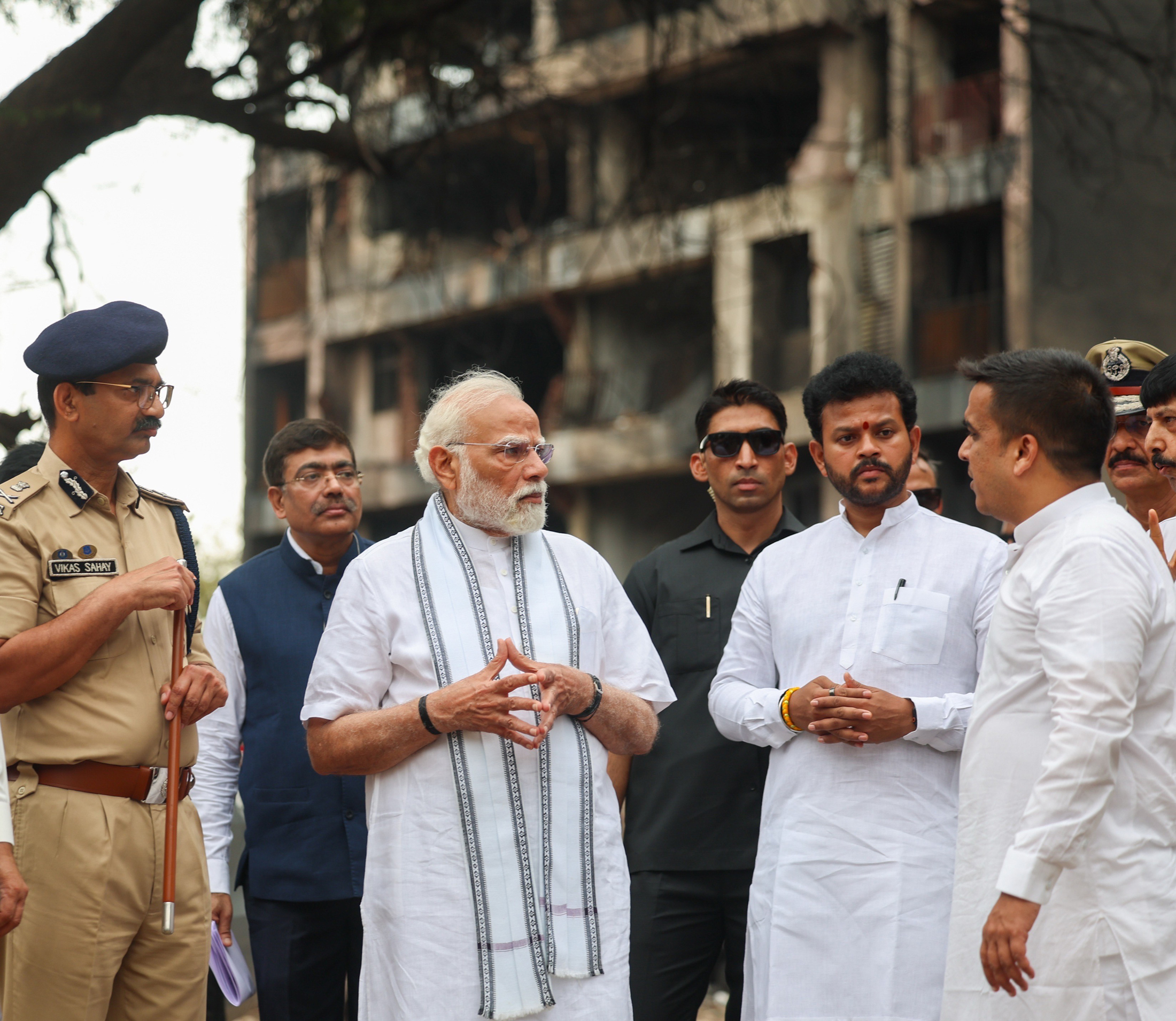 Indian Prime Minister Narendra Modi at the crash site after UK-bound Air India passenger plane crashed in western India, on June 13, 2025 | Source: Getty Images