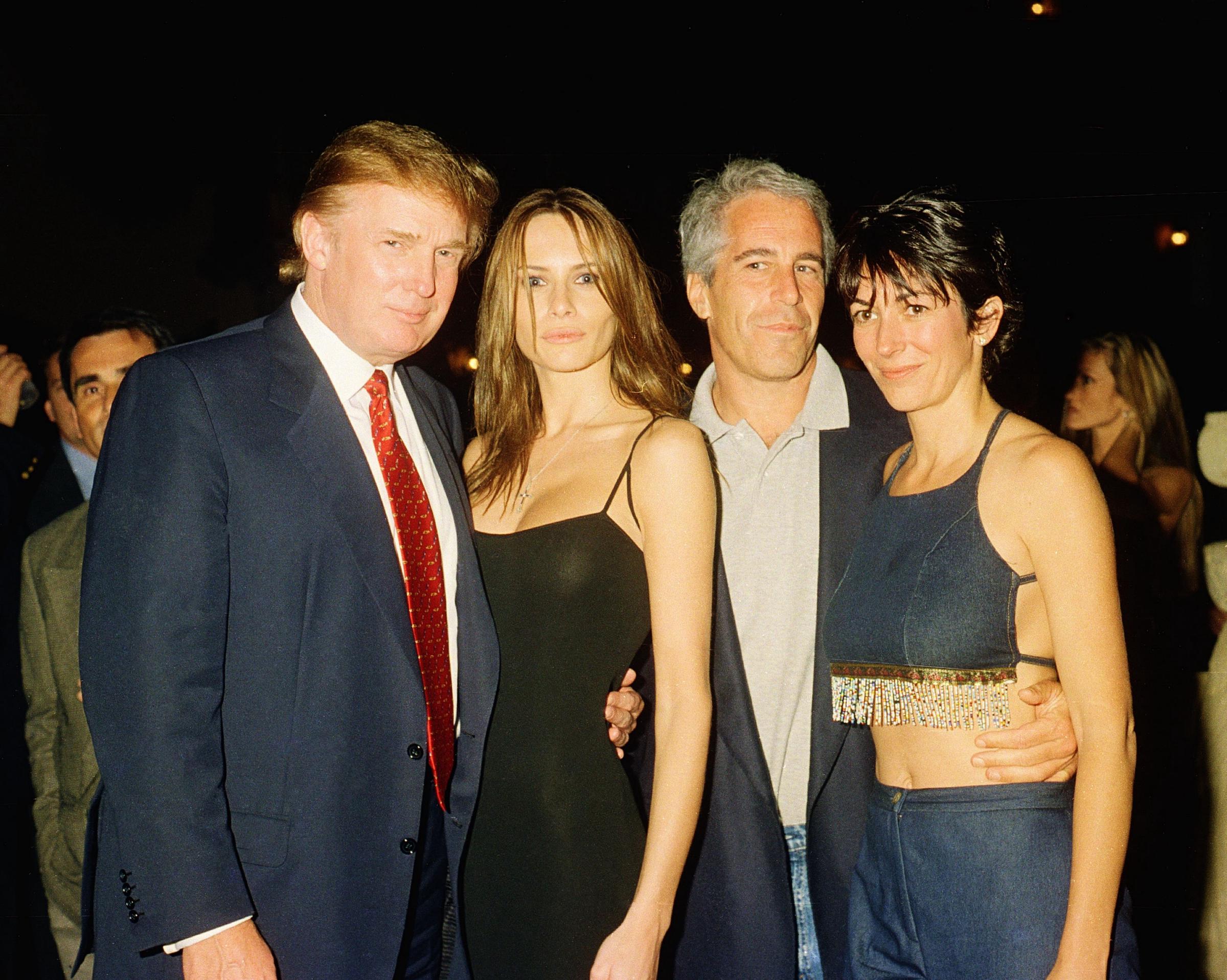 Donald Trump, Melania Knauss, Jeffrey Epstein, and Ghislaine Maxwell pose together at the Mar-a-Lago club in Palm Beach, Florida, on February 12, 2000 | Source: Getty Images