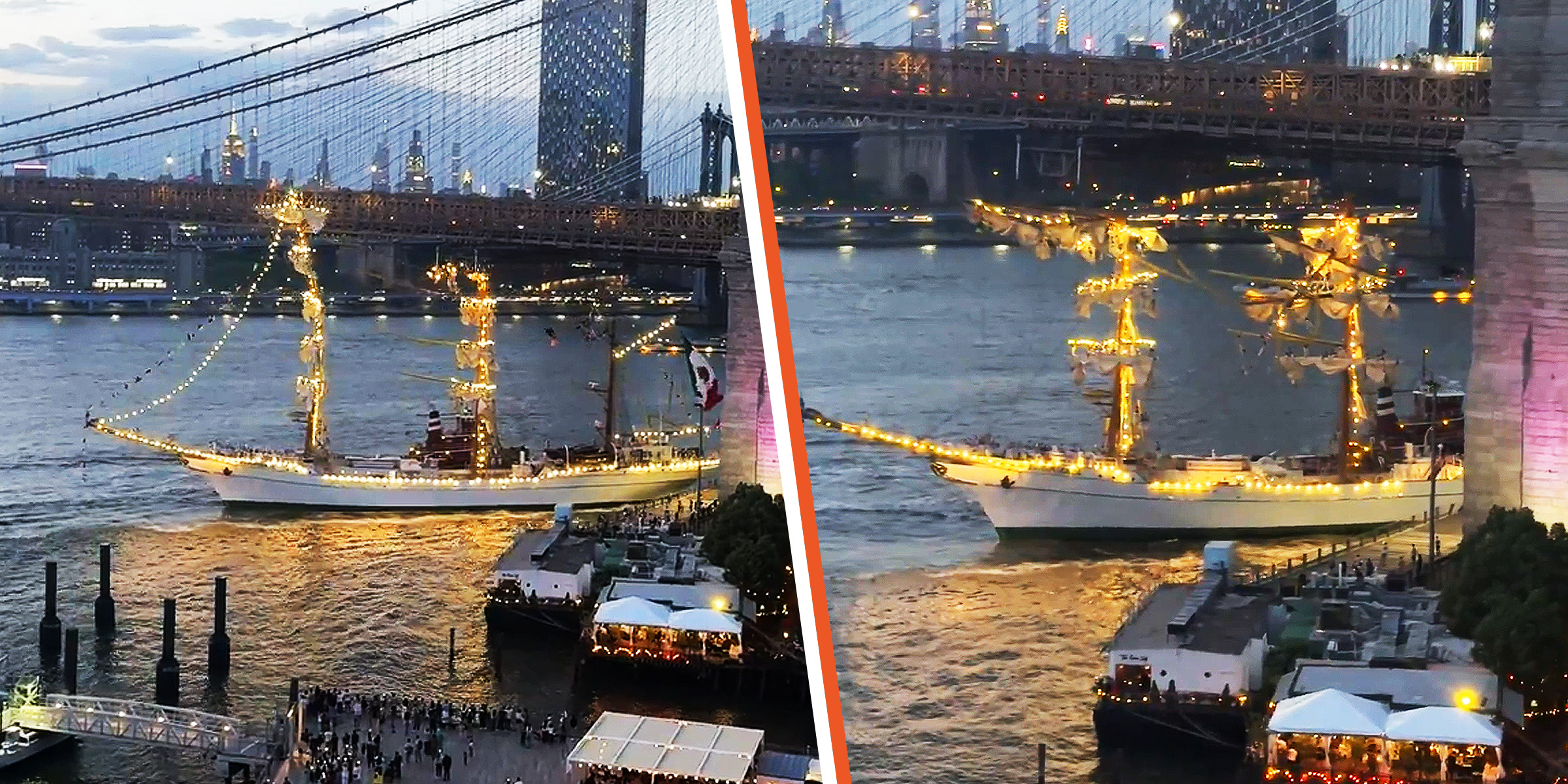 The Cuauhtémoc collides with the Brooklyn Bridge, 2025 | Source: X.com/Nelson Slinkard