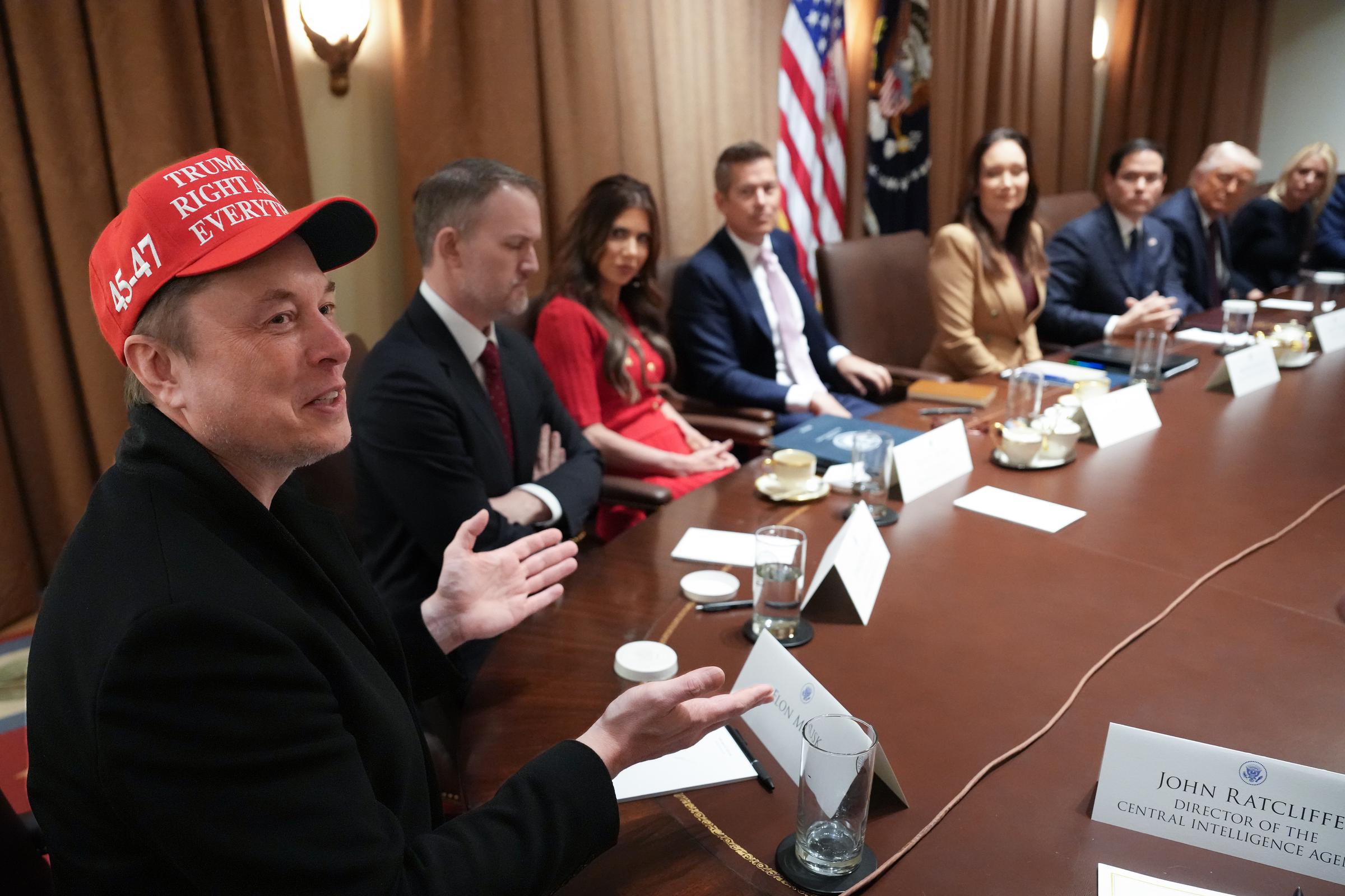 Elon Musk speaking at a cabinet meeting held at the White House, Washington DC on March 24, 2025 | Source: Getty Images