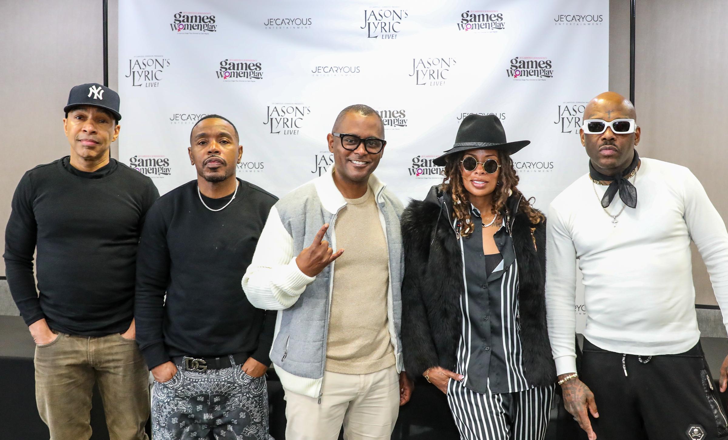 Allen Payne, Tyrin Turner, Je'Caryous Johnson, Eva Marcille and Treach of "Jason's Lyric" pose at a press conference hosted by Je'Caryous Johnson at The Chifley Houston on January 31, 2025, in Houston, Texas | Source: Getty Images