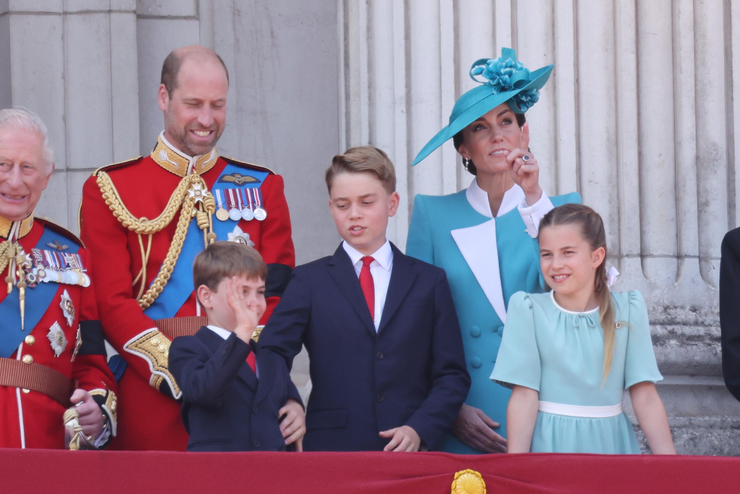Prince George and Princess Charlotte entertaining their brother Prince Louis during the 2025 Trooping The Colour in London, England on June 14, 2025 | Source: Getty Images