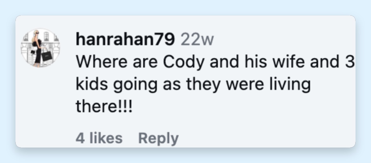 One commenter wondered what the sale would mean for Kathie Lee's son Cody, his wife Erika, and their three children. | Source: Instagram/@wsjrealestate