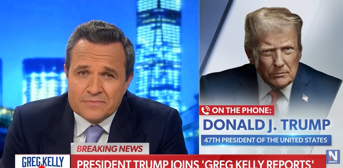 President Donald Trump is in a phone conversation with Greg Kelly on "Greg Kelly Reports, from a video post dated October 7, 2025 | Source: YouTube/ Newsmax
