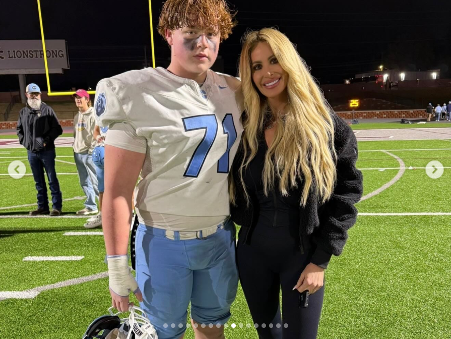 KJ Biermann poses with his mother, Kim Zolciak, on a football field in a photo that reflects her pride in his athletic pursuits. Kim praised his “work ethic, dedication, discipline, and drive” in a birthday tribute shared weeks after the alleged April incident and months before his August arrest. | Source: Instagram/kimzolciakbiermann