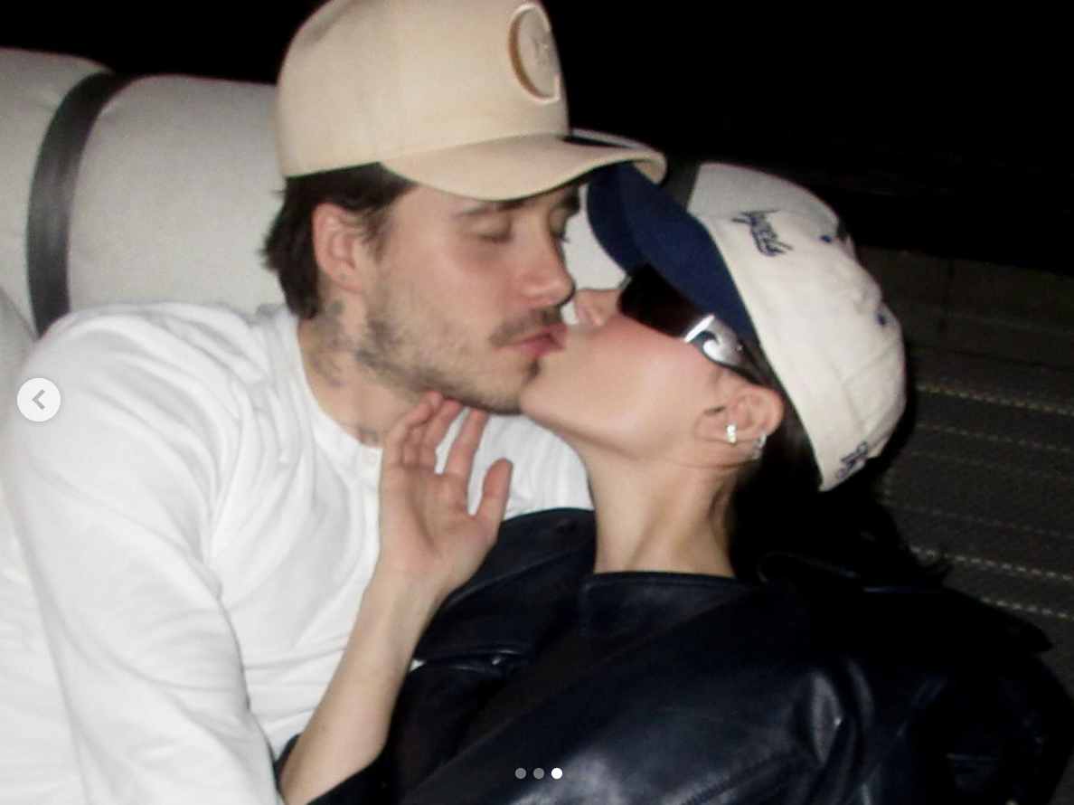 Brooklyn Beckham and Nicola Peltz share a kiss, as seen in a photo dated April 29, 2025 | Source: Instagram/brooklynpeltzbeckham