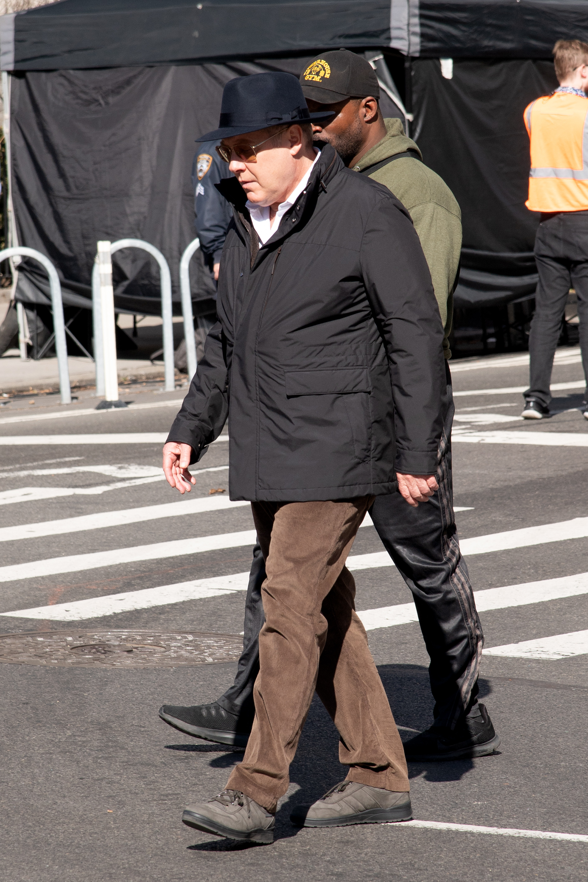The actor is seen on the set of "Blacklist" on February 16, 2023 in New York | Source: Getty Images