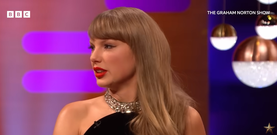 Taylor Swift is in an interview, from a video post dated October 4, 2025 | Source: YouTube/TheGrahamNortonShow