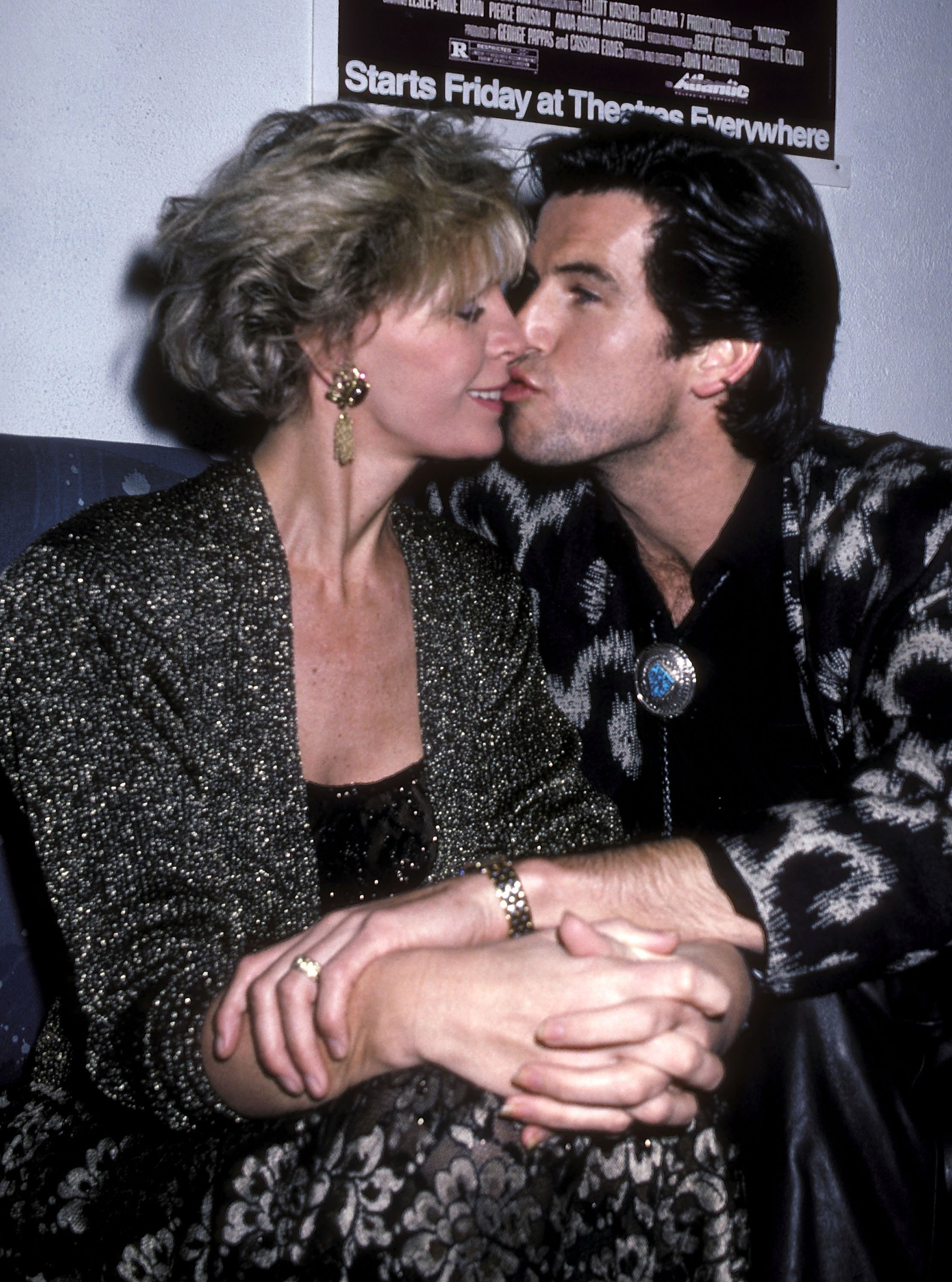 Actor Pierce Brosnan and wife Cassandra Harris at the "Nomads" Premiere Party on March 6, 1986 at the Limelight in New York City.