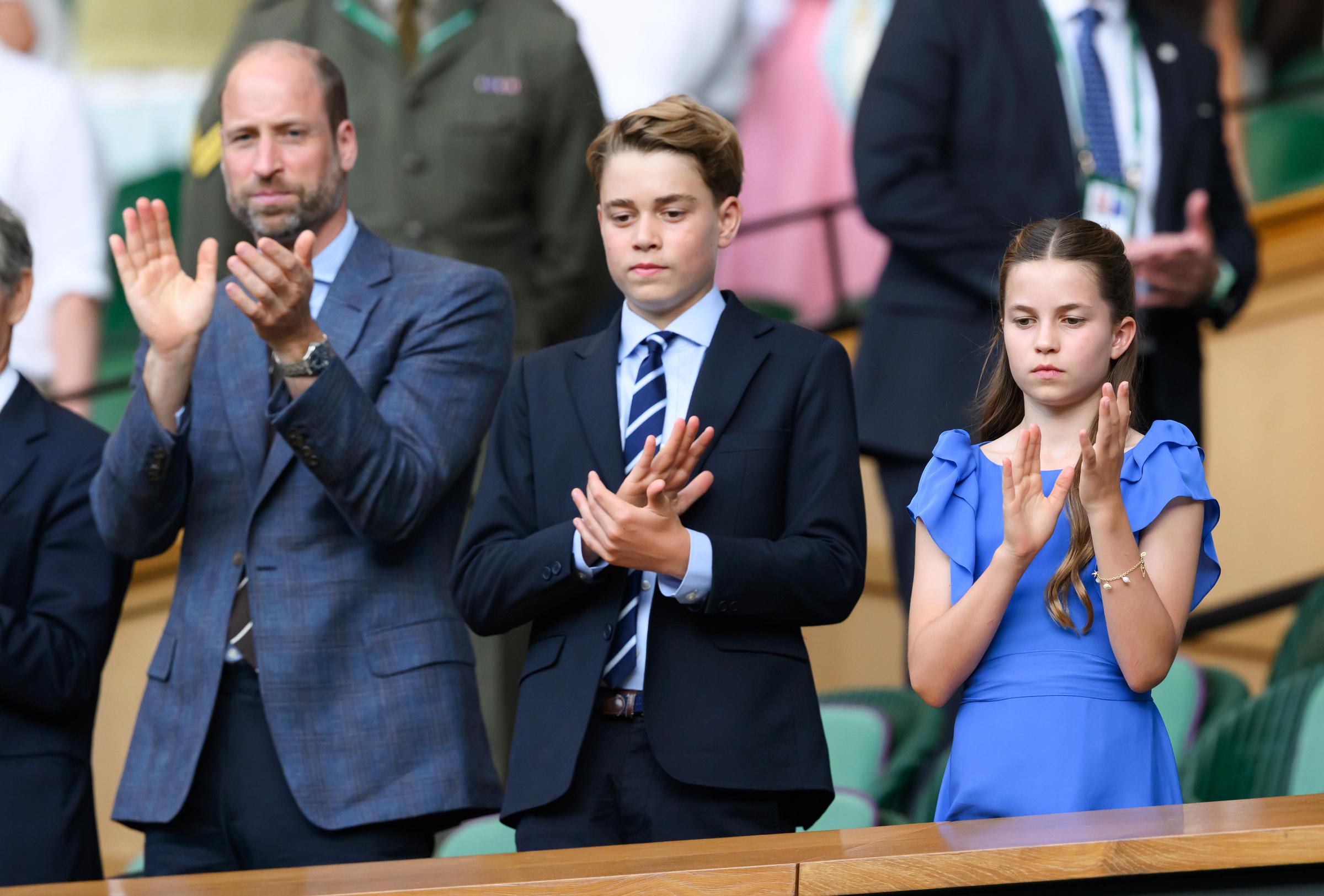 George and Charlotte applauded from the Royal Box alongside Prince William as they watched Jannik Sinner face Alexander Zverev. The young royals remained a focus of attention throughout the match. | Source: Getty Images