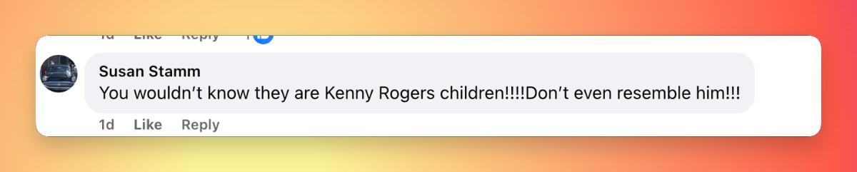 Facebook comment underscored just how divided fans were over the family resemblance, with one follower insisting that Justin and Jordan Rogers do not look like their famous father. | Source: Facebook/Kenny Rogers