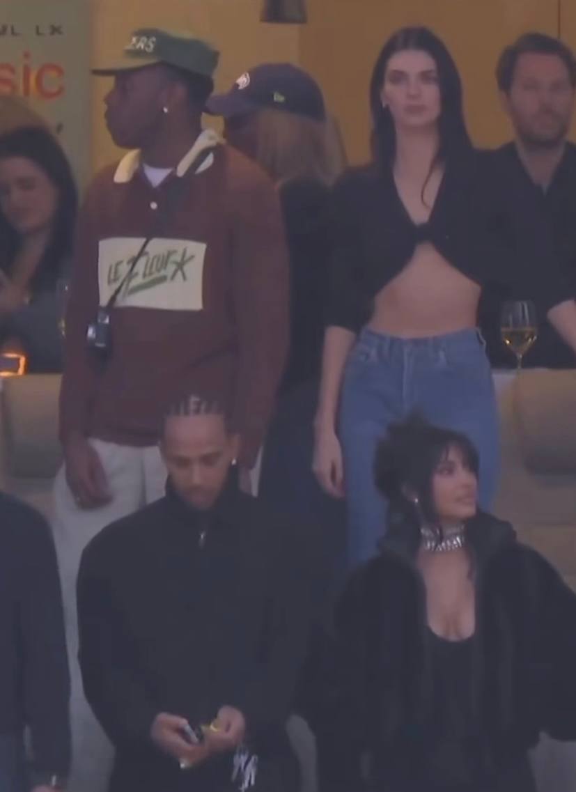 Kim Kardashian, Lewis Hamilton and Kendall Jenner watch the Apple Music Super Bowl LX Halftime Show from the stands at Levi's Stadium on February 8, 2026, in Santa Clara, California | Source: Instagram/nfl