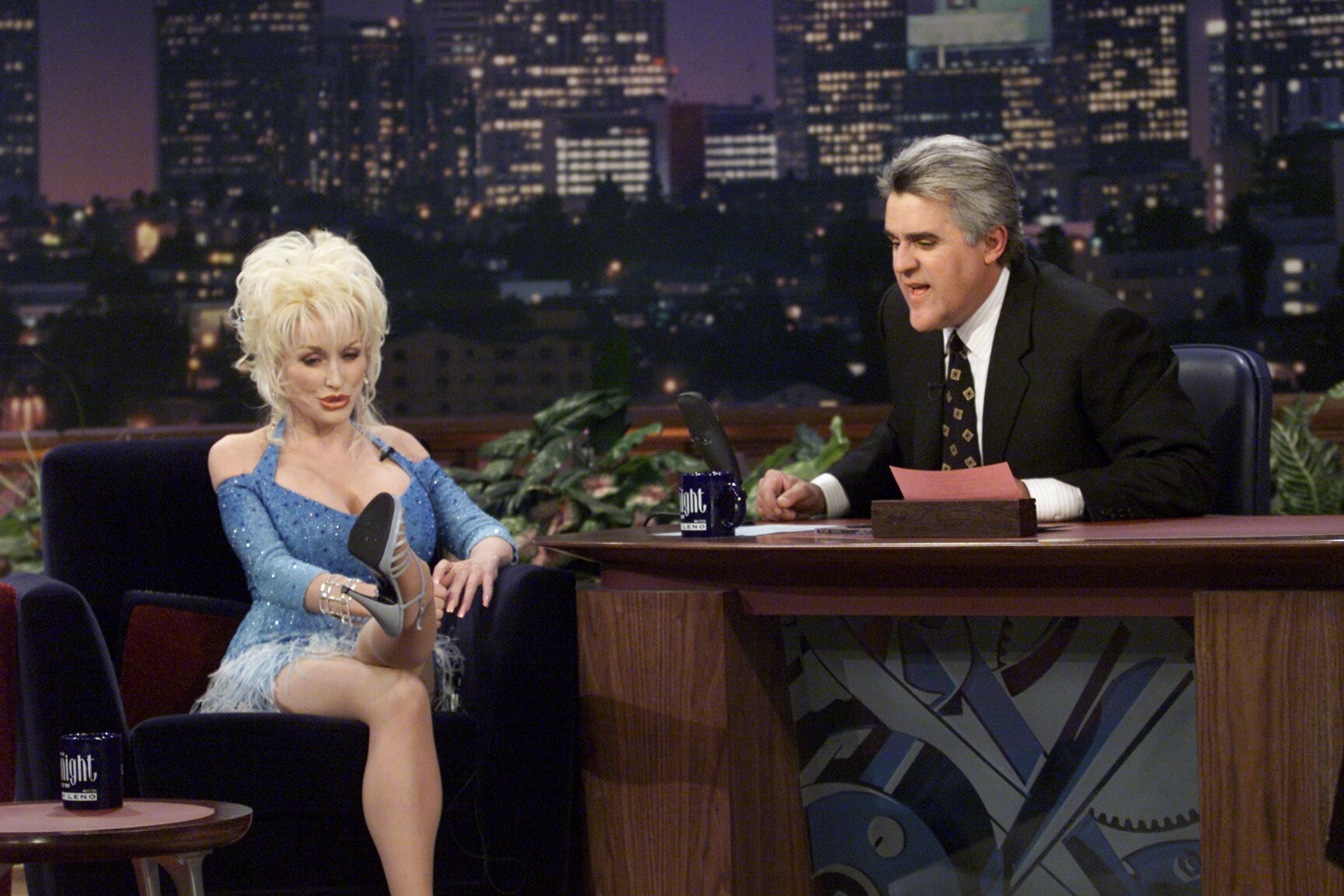 Dolly Parton during an interview with host Jay Leno.