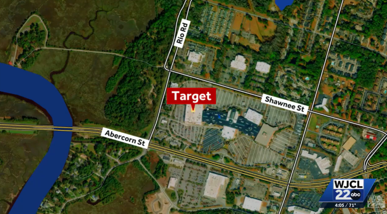 A map shows the location of the Target store on Abercorn Street in Savannah, where a man was fatally shot in the parking lot following a reported dispute, as posted on January 7, 2025 | Source: YouTube/WJCLNews