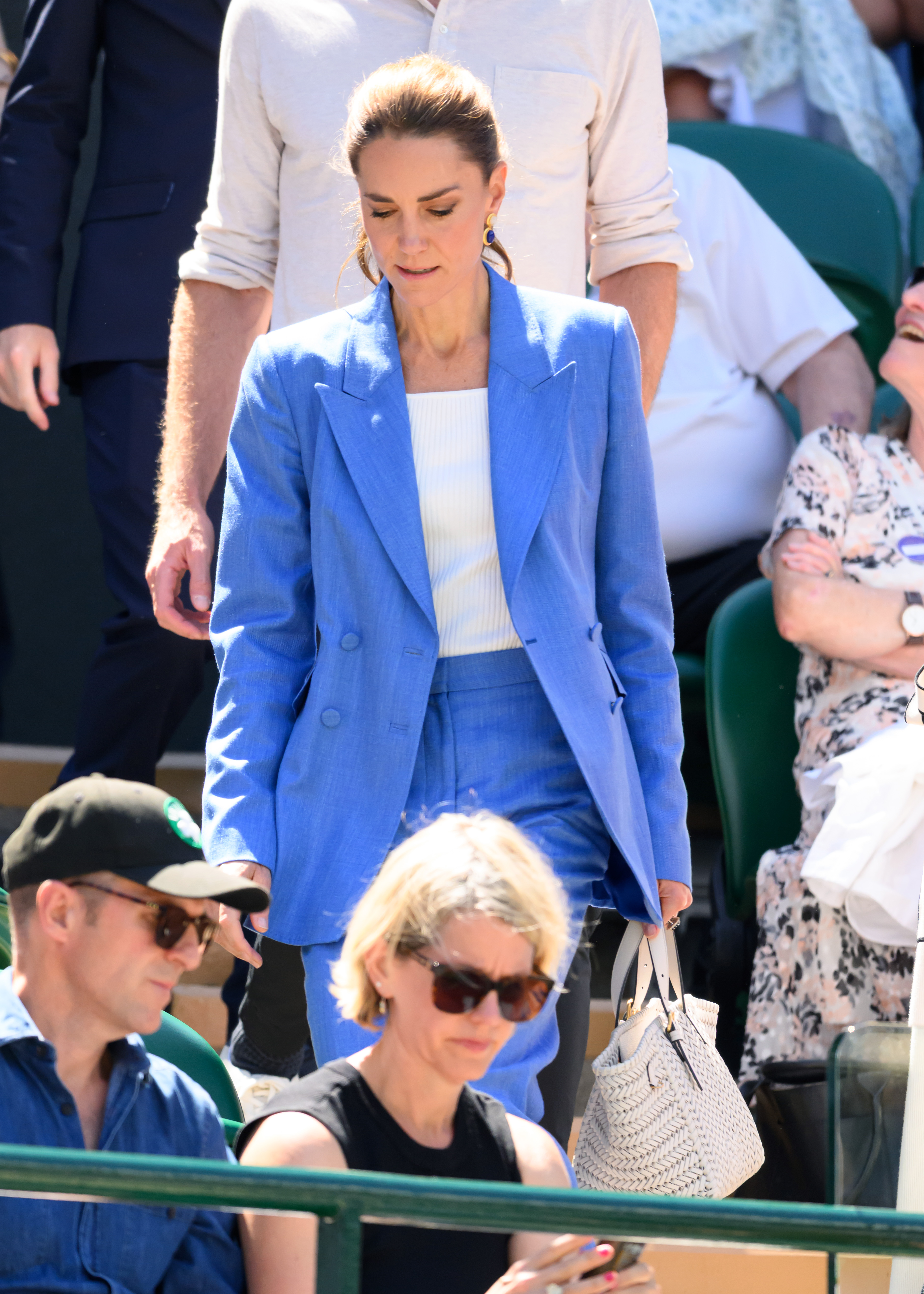 Catherine's first Wimbledon appearance drew attention because she swapped her usual dress for a tailored powder-blue suit. The modern look became one of her most talked-about fashion choices of the tournament. | Source: Getty Images