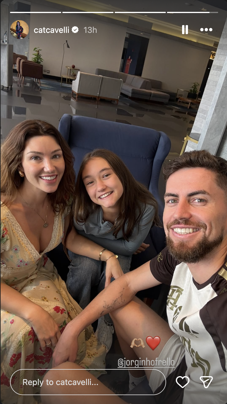 Catherine Harding, Ada Law, and Jorginho, seen in Harding's Instagram Stories | Source: Instagram/catcavelli