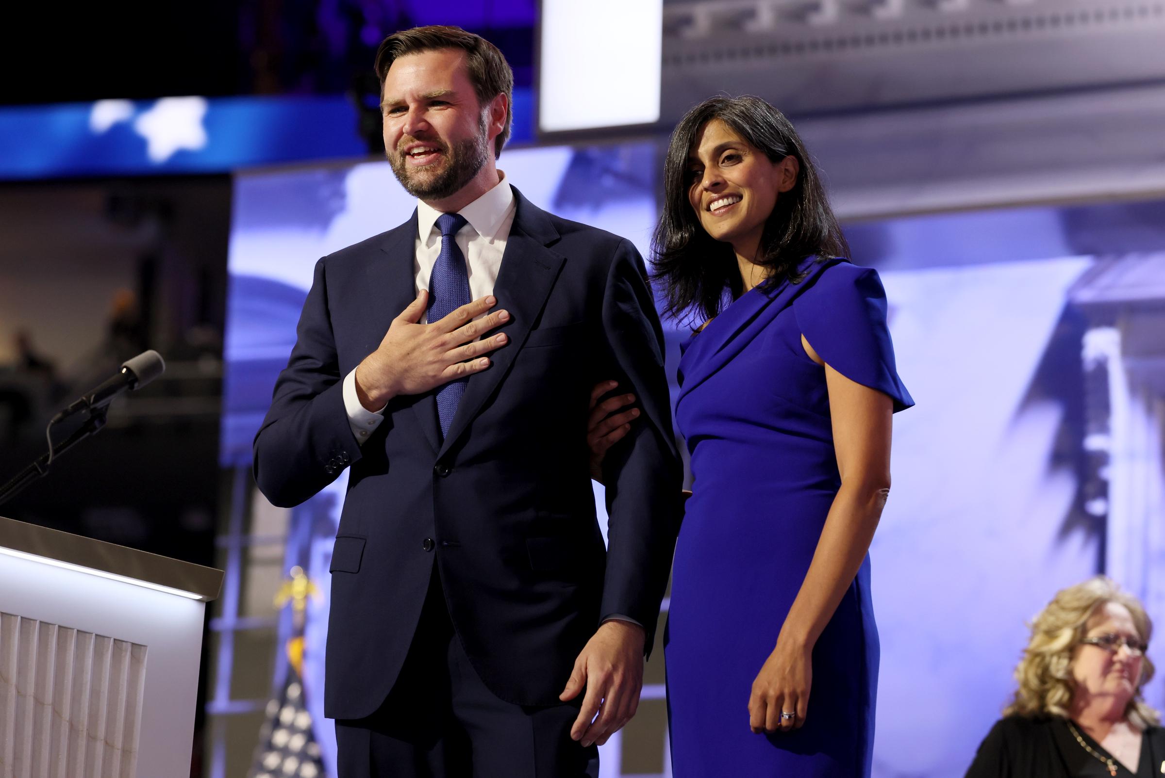 Republican vice presidential candidate JD Vance and his wife, Usha, attend the Republican National Convention on July 17, 2024. | Source: Getty Images