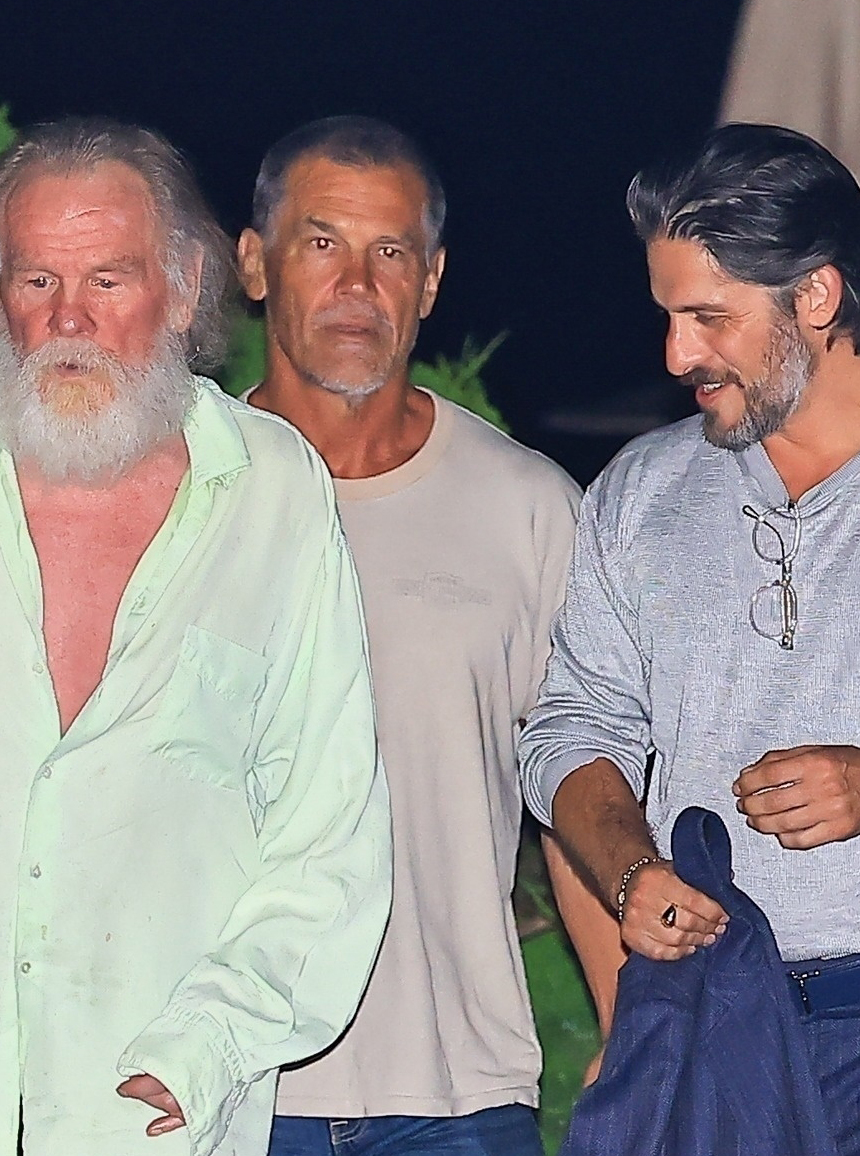 Nick Nolte, Josh Brolin, and another man outside of Nobu restaurant in Malibu, California on July 16, 2025. | Source: Facebook/JustJared