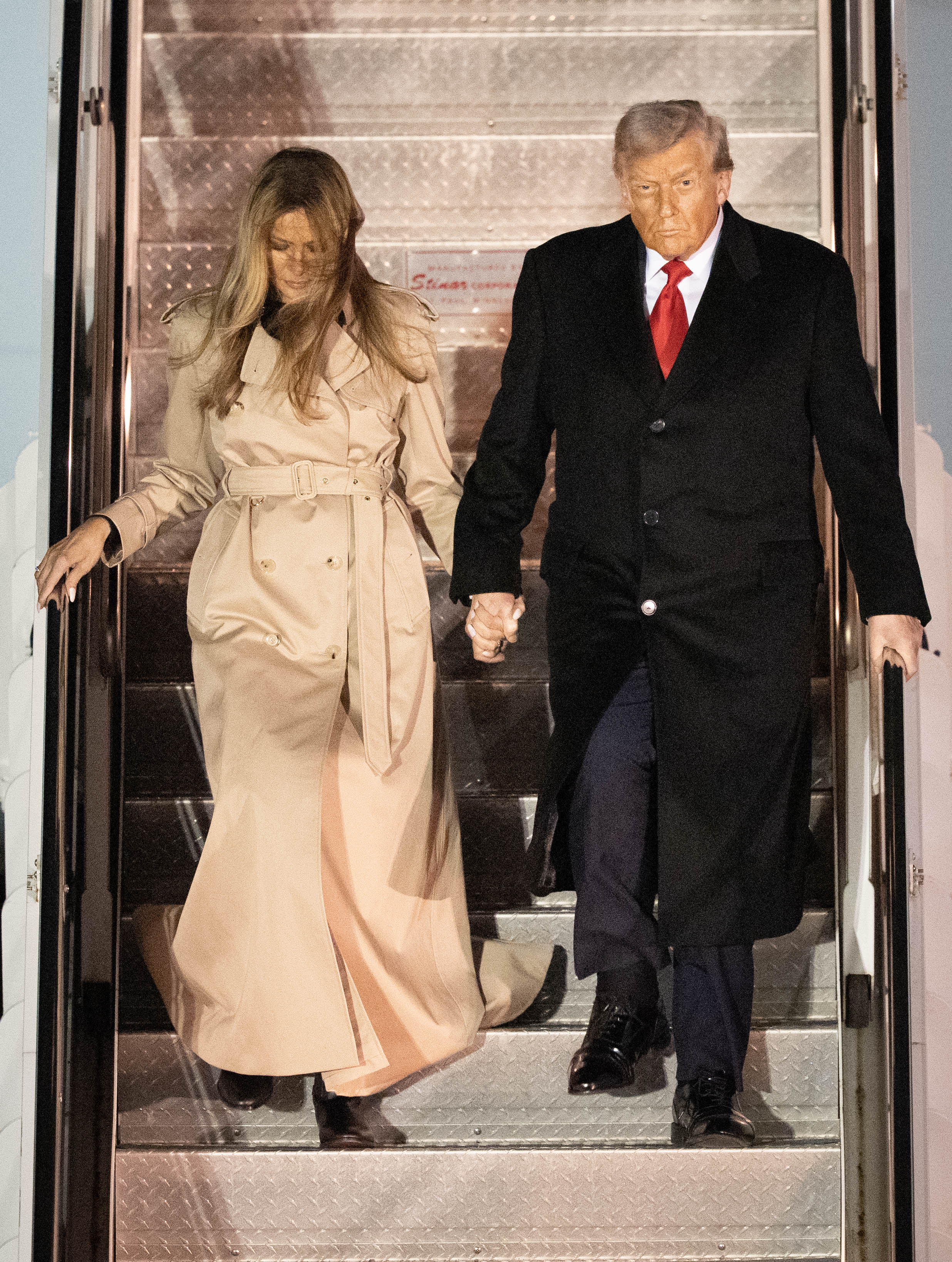 Donald Trump and Melania Trump arrive at Stansted Airport, in Essex, on September 16, 2025, ahead of a state visit to the UK | Source: Getty Images