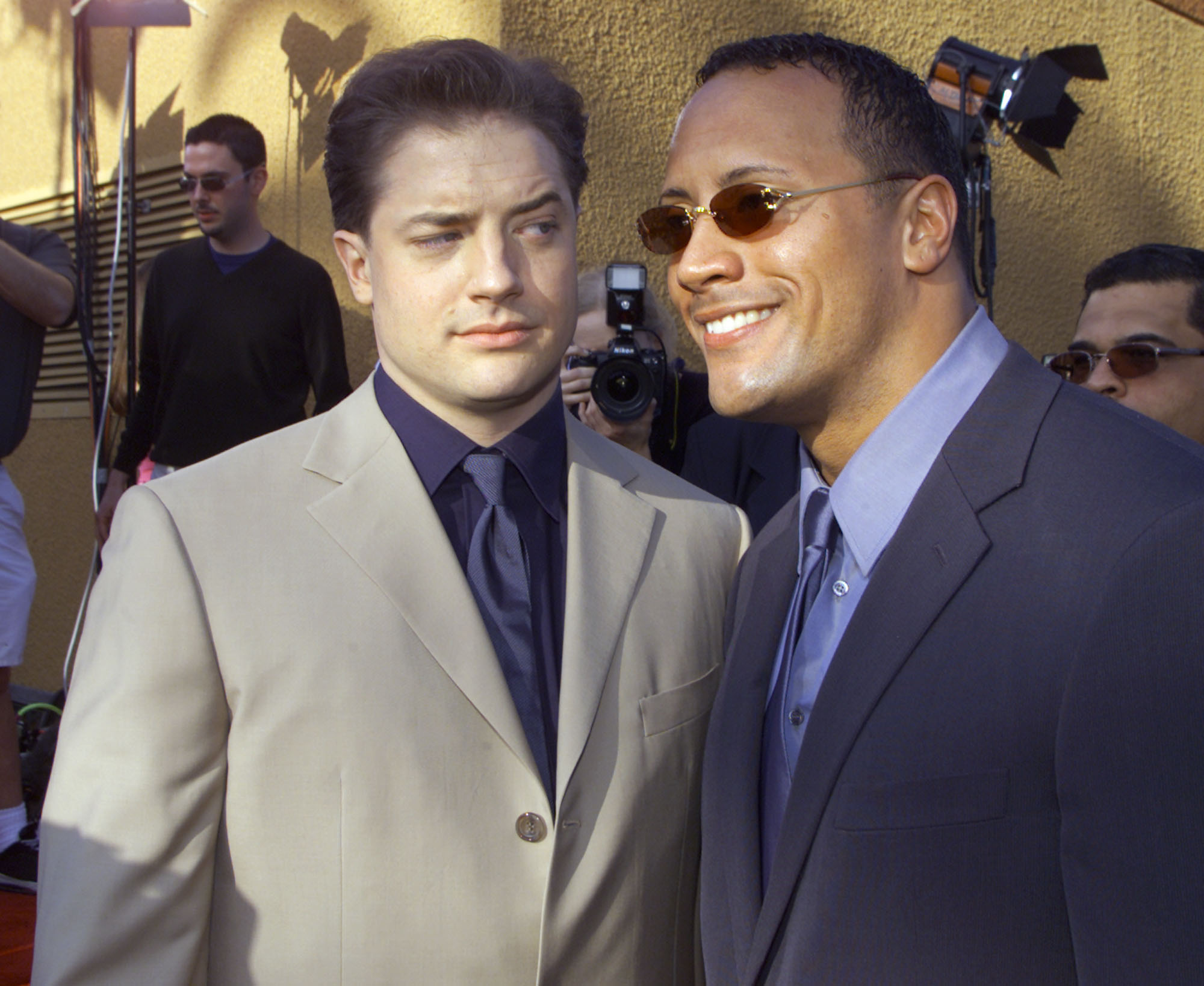 Fraser appeared alongside Dwayne "The Rock" Johnson at the premiere of "The Mummy Returns" in 2001, when Johnson was beginning his transition from professional wrestling to Hollywood. | Source: Getty Images