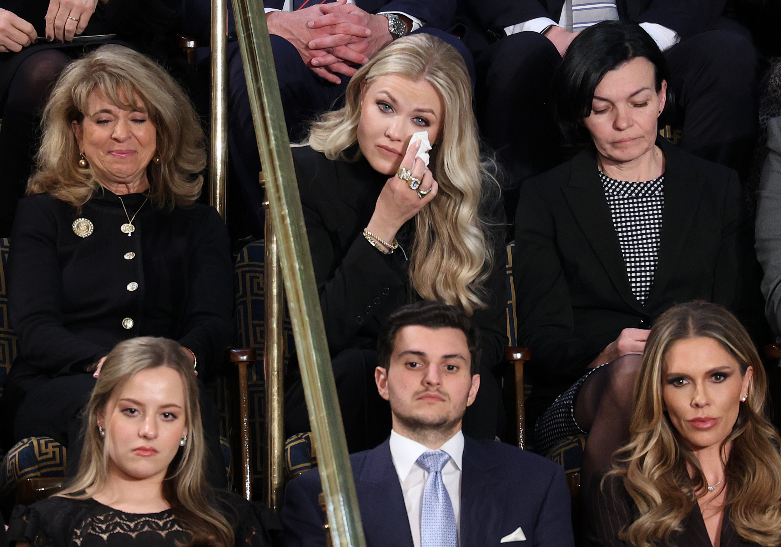 Erika Kirk wipes away tears while seated at the State of the Union address at the U.S. Capitol on February 24, 2026 | Source: Getty Images