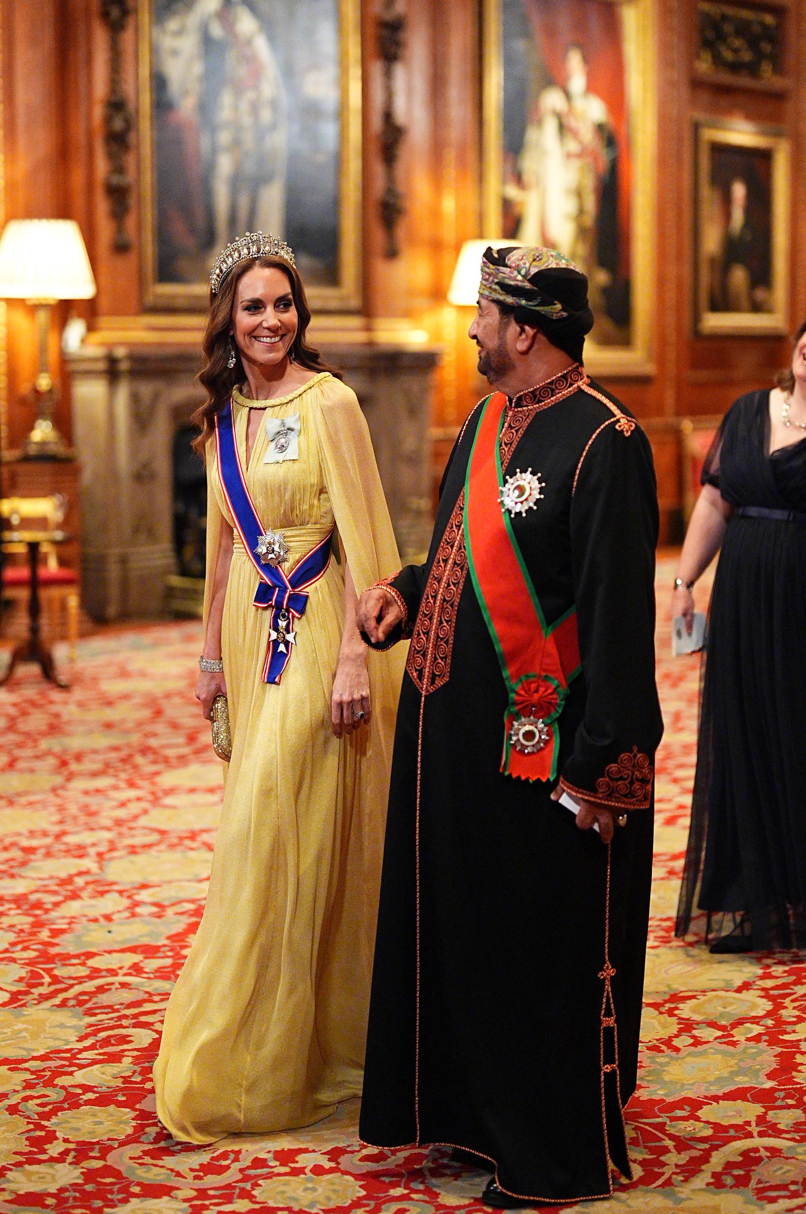 The Windsor banquet marked a significant diplomatic occasion, as it was the first UK state visit by an Omani monarch since 1982. Catherine's glamorous appearance also carried sentimental significance, with the princess wearing jewelry previously owned by the late Queen Elizabeth II. | Source: Getty Images