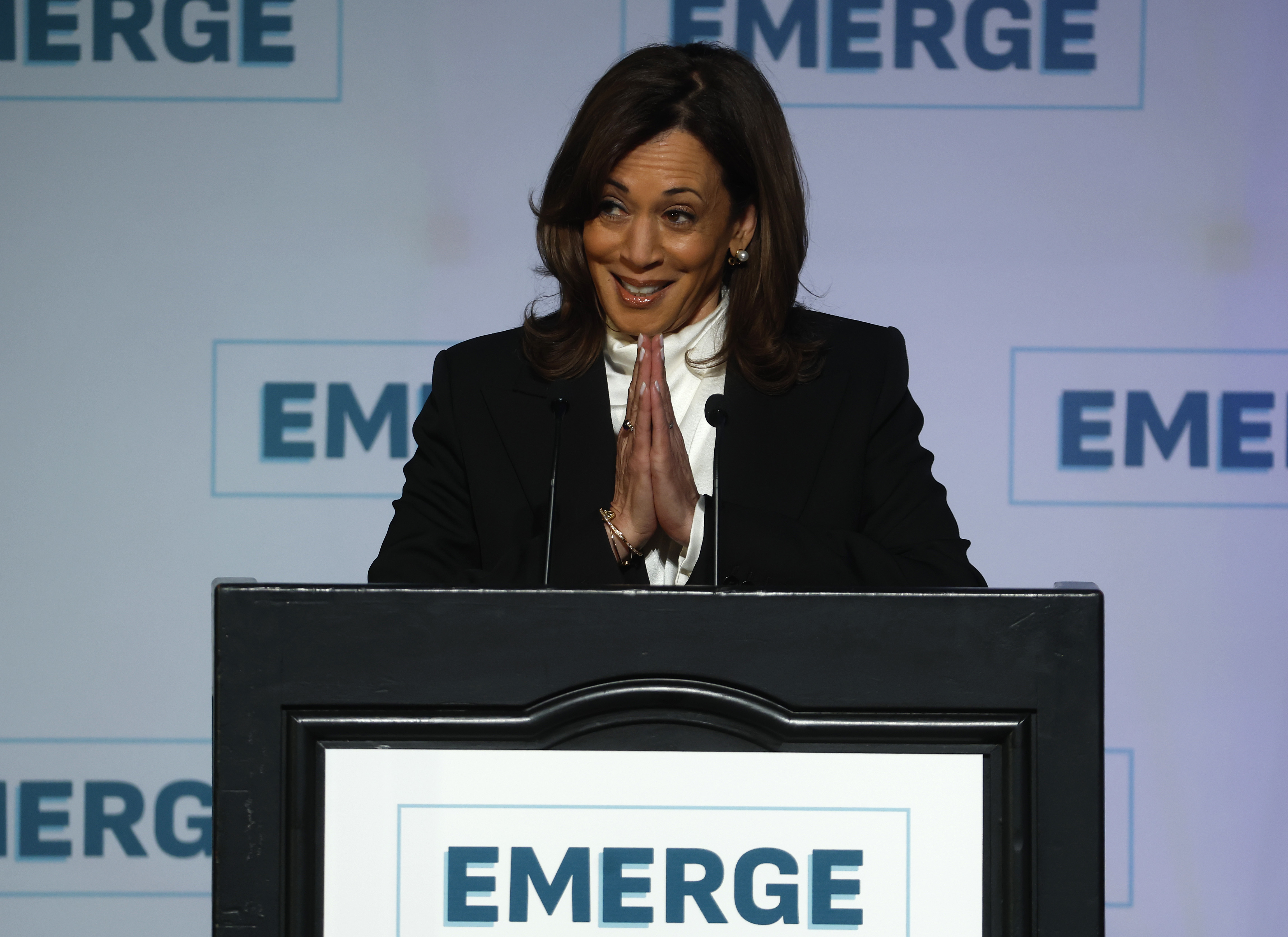 Kamala Harris addressing the audience at the Emerge Gala. | Source: Getty Images