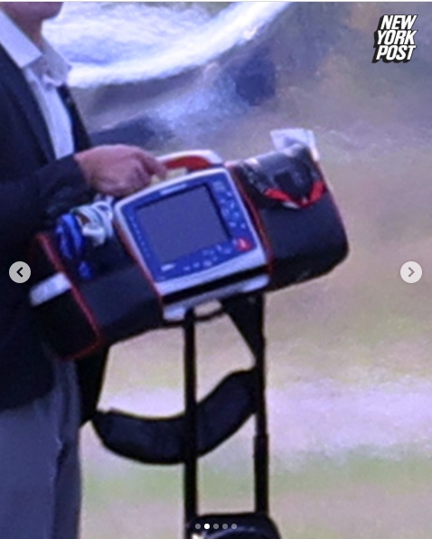 The portable defibrillator bag seen with Bill and Hillary Clinton from a post dated August 30, 2025. | Source: Instagram/nypost
