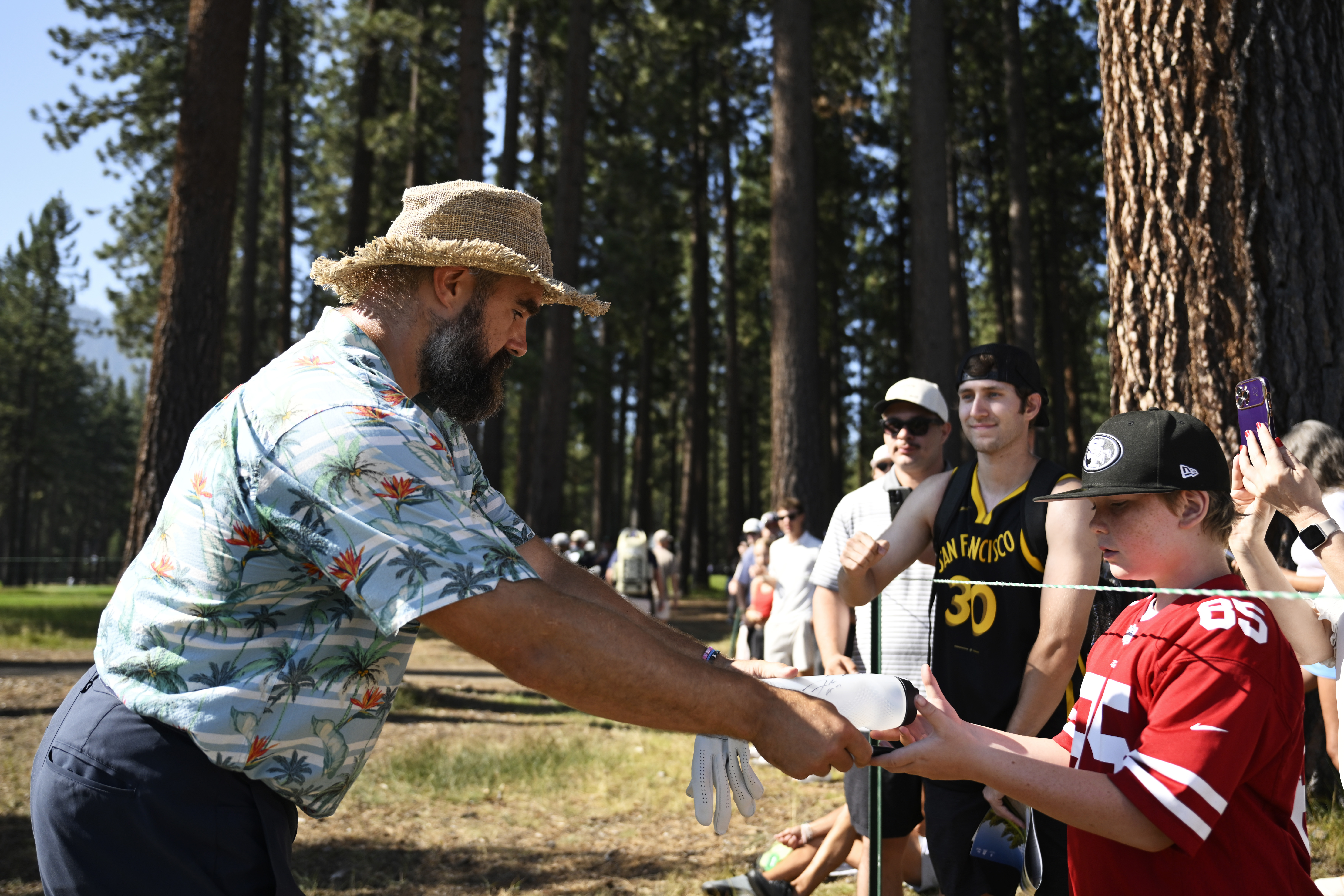 Jason Kelce signs autographs at the American Century Championship at Edgewood Tahoe Golf Course in Stateline, Nevada on July 12, 2025 | Source: Getty Images