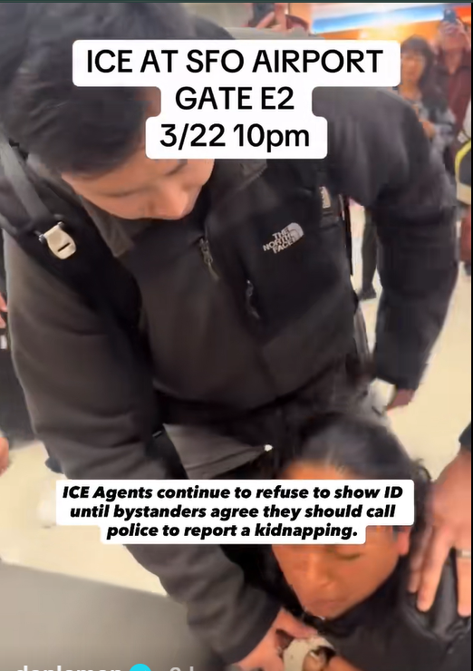 ICE agents detain a woman at San Francisco International Airport | Source: TikTok/@donlemon