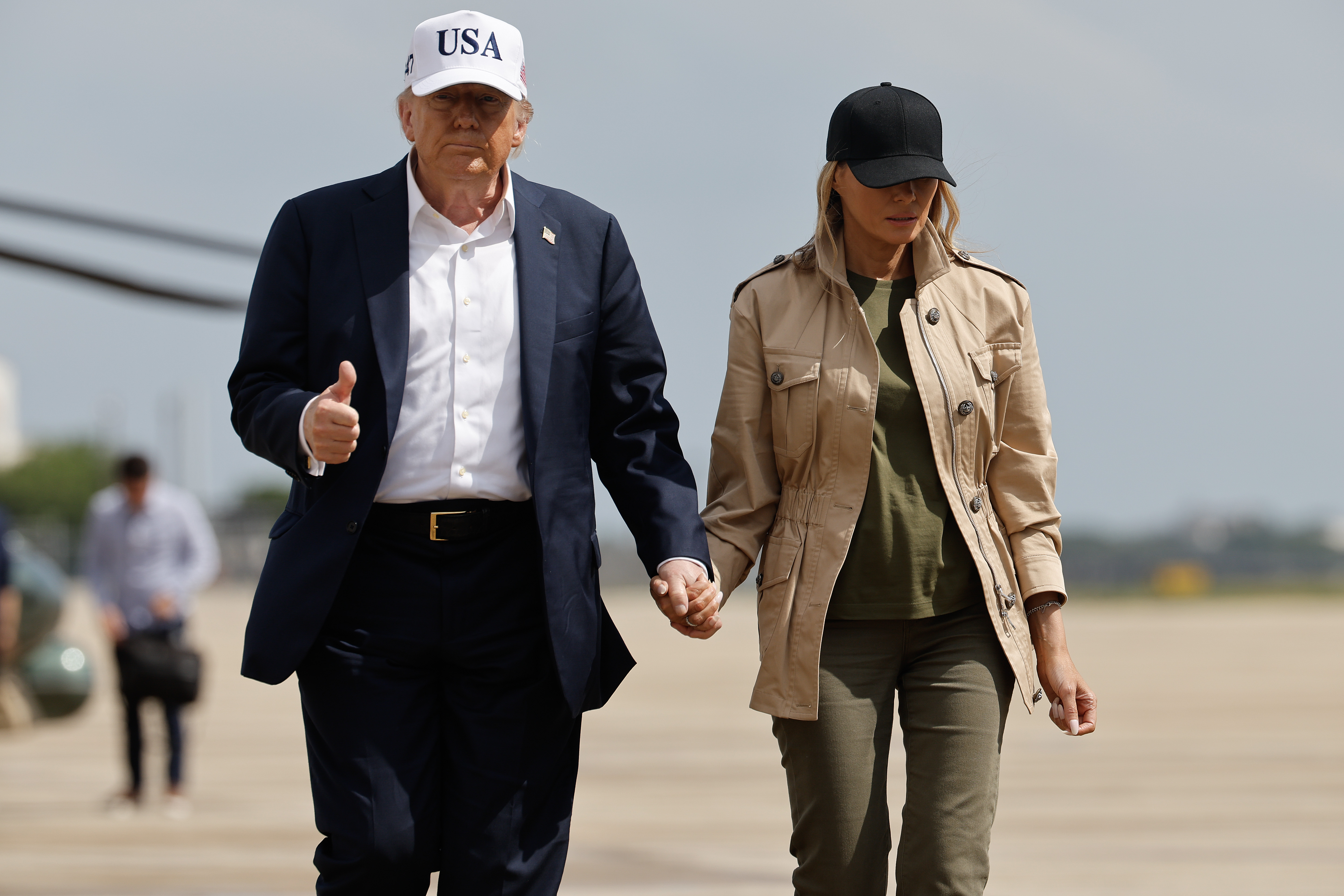 President Donald Trump and first lady Melania Trump are seen at Lackland Air Force Base on July 11, 2025, in San Antonio, Texas | Source: Getty Images
