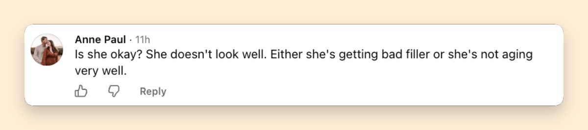 A fan questions Taylor Swift's appearance in a comment following photos from the singer's English wedding outing. | Source: Facebook/TMZ