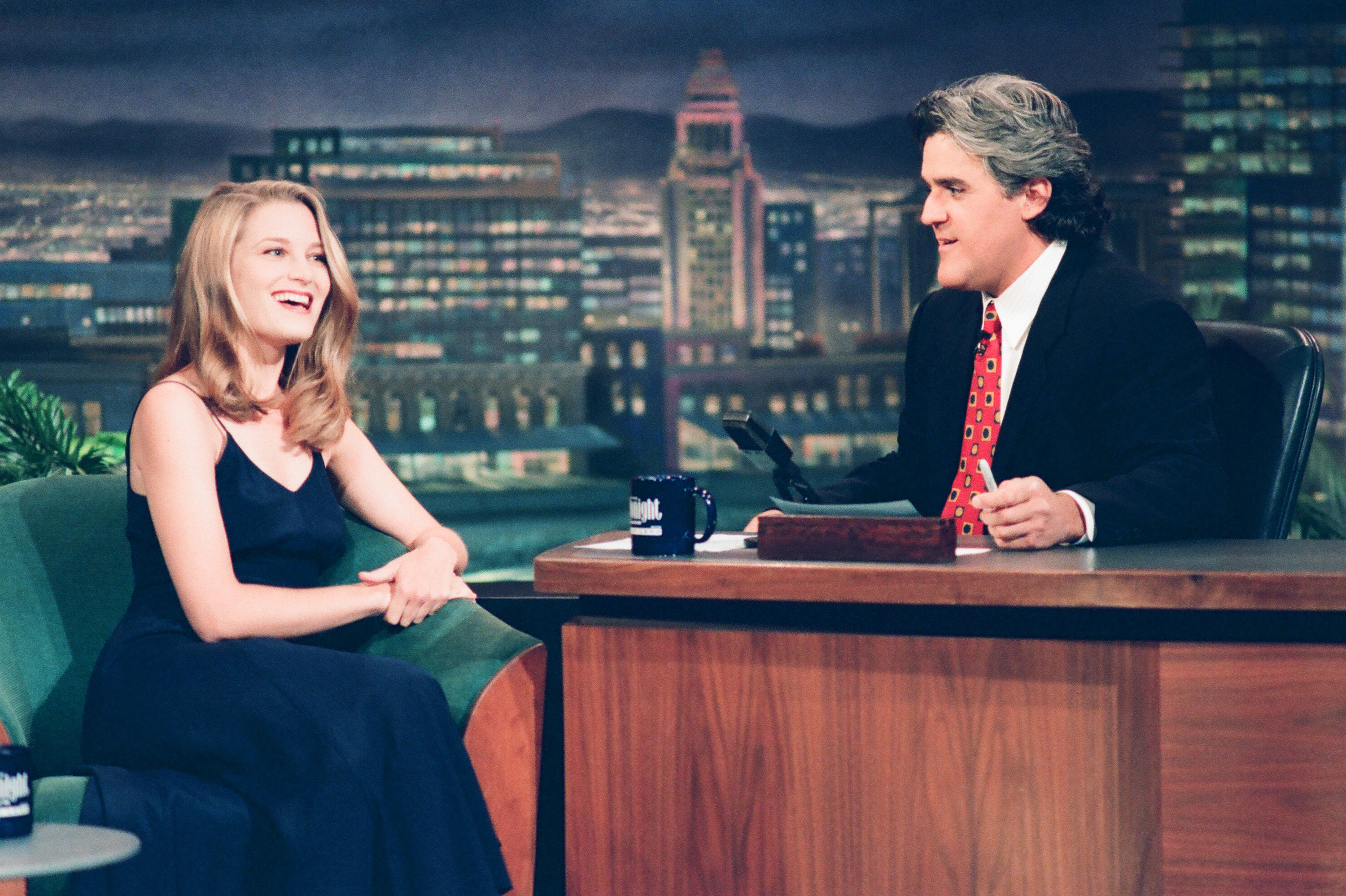 Bridget Fonda chats with Jay Leno on The Tonight Show on August 24, 1994, offering a glimpse of the actress at the height of the decade when her increasingly varied film choices were becoming a major part of her appeal. | Source: Getty Images