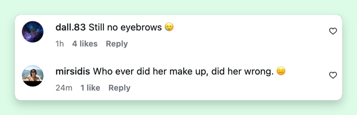 Social media users shared mixed reactions to Pamela Anderson's Milan appearance, with some directing their attention to her makeup and eyebrows. | Source: Instagram/enews